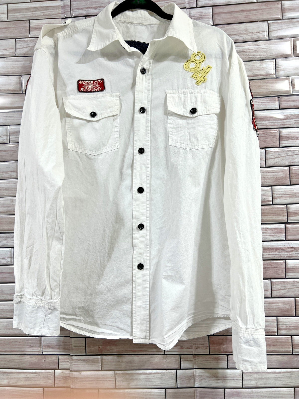 Songs of Freedom mens XL shirt Full Button Up Tab Sleeves Logo Motor City gallery