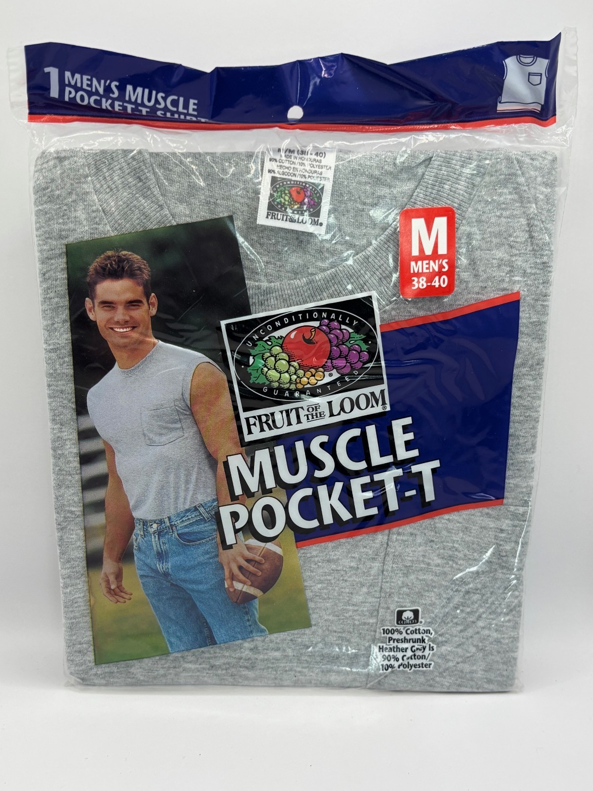 Vintage Dead Stock 1998 Fruit Of The Loom Muscle Pocket T Shirt Mens Medium Gray