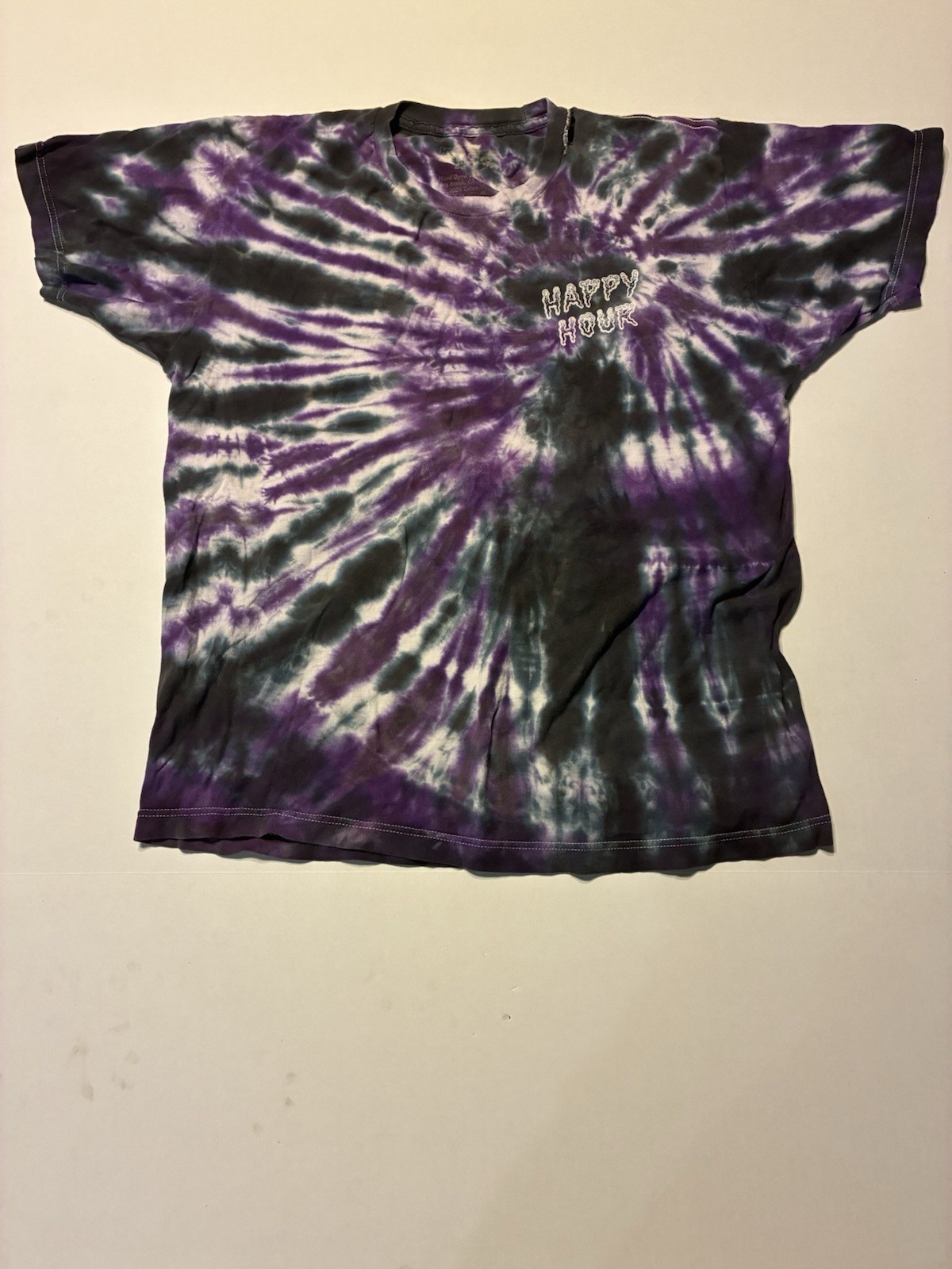 Happy Hour tie-dye t-shirt with a spiral pattern gallery