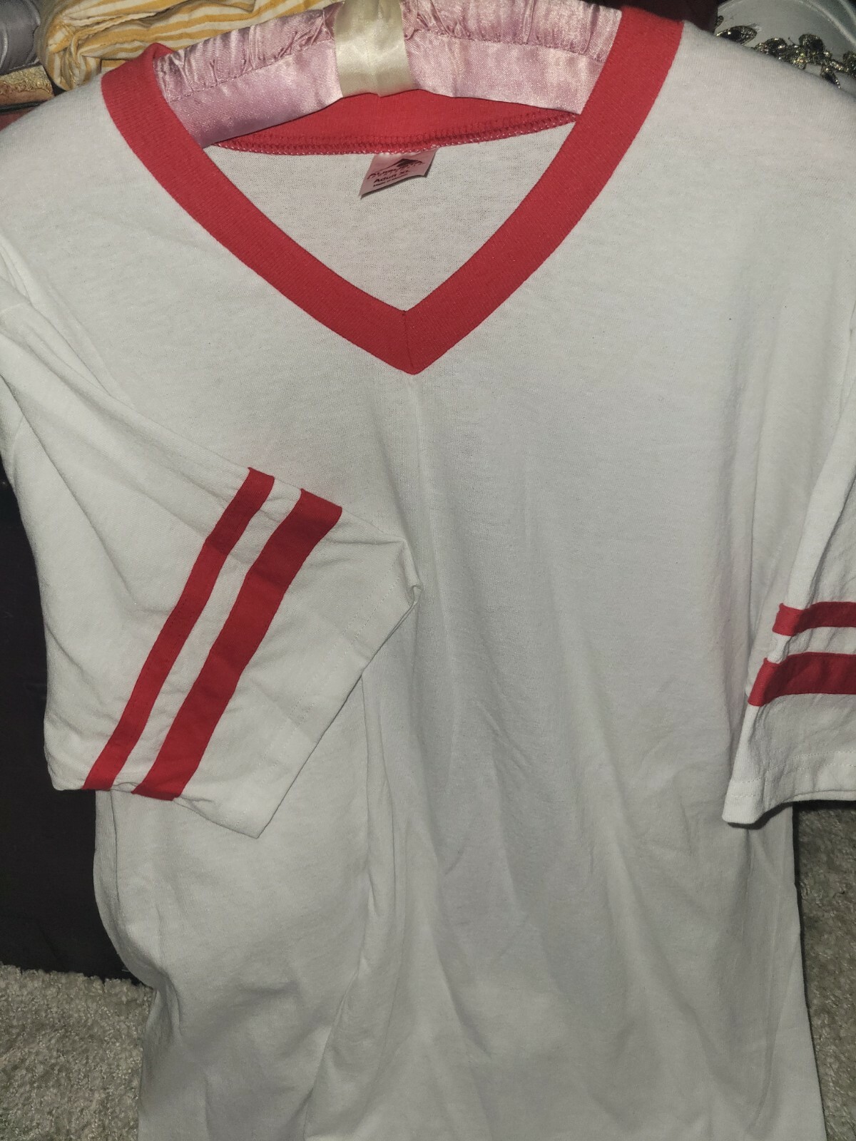Aligusta Sportswear T Shirt White v neck with red stripes size xl gallery