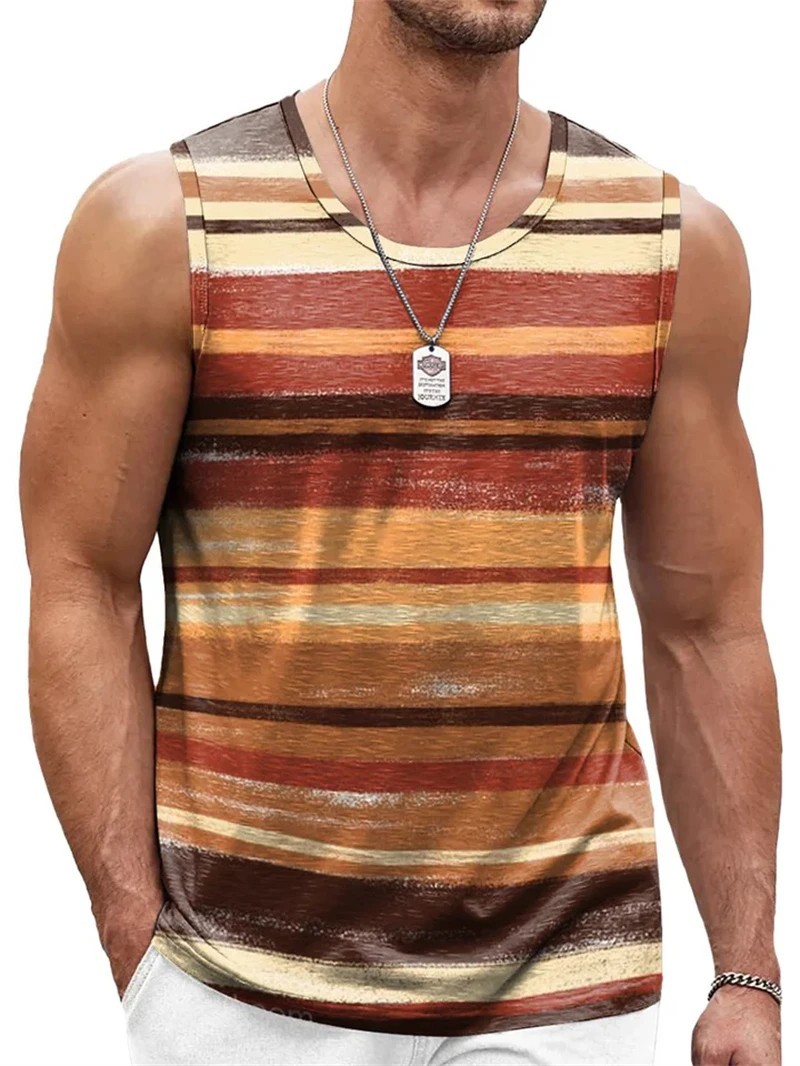 Retro Striped 3D Graphic Tank Top for Men – Sleeveless Quick-Dry Summer Vest gallery