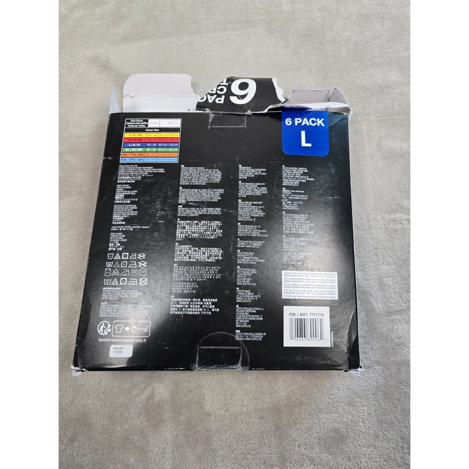 Kirkland Signature Crew Neck Tee Shirts Mens L Black 6 Pack 100% Cotton Tagless gallery