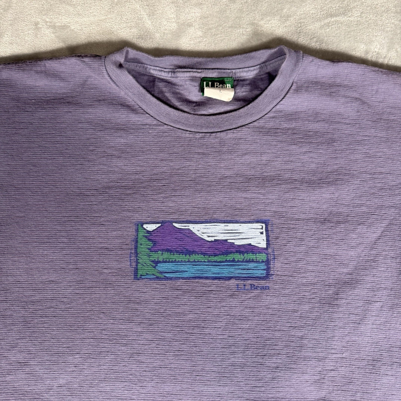 Vintage LL Bean Box Logo T Shirt Mens L Nature Graphic Light Purple 90s gallery