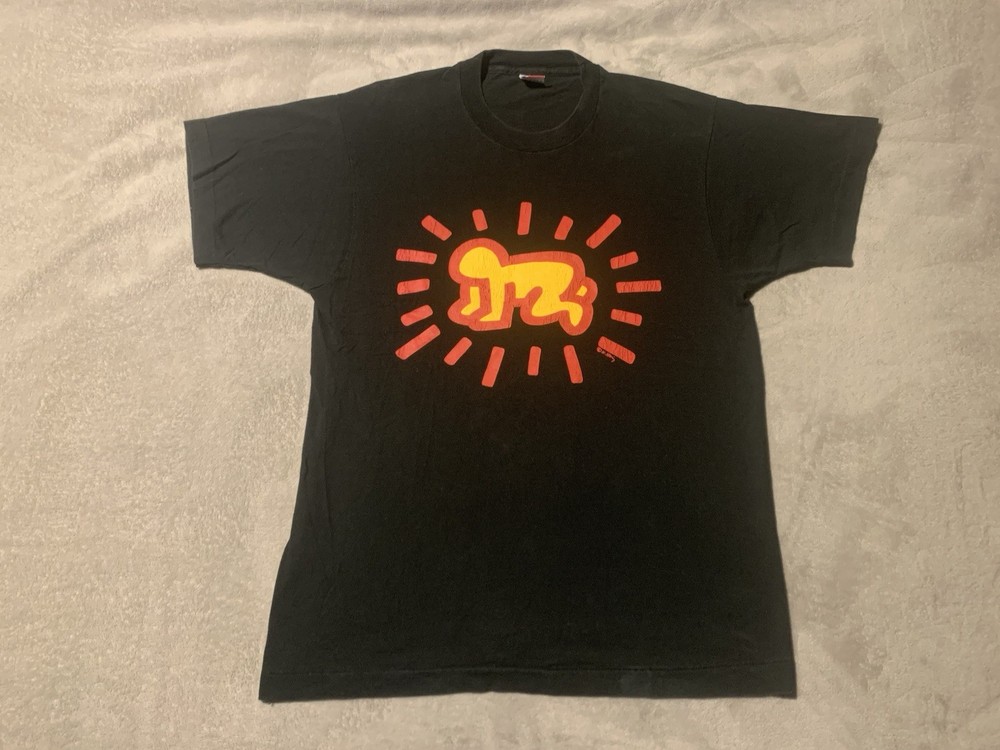 Vintage Keith Haring Barking Dog Radiant Baby Pop Art Shirt Large Single Stitch