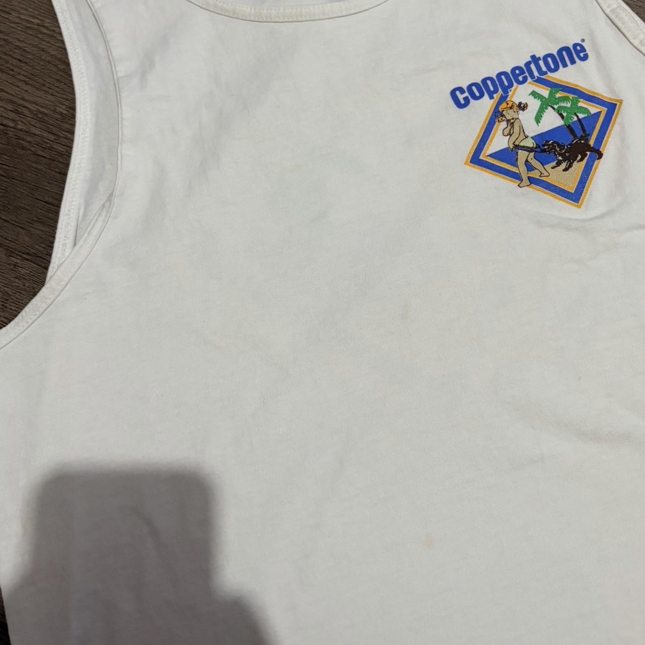 VINTAGE 90s Coppertone single stitch white beach SUMMER vacation tank top MEDIUM gallery