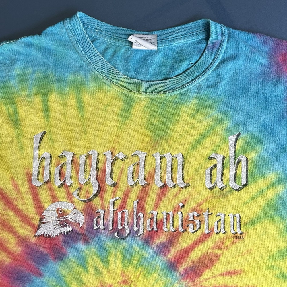 Vintage US Military Eagle Tee Bagram AB Afghanistan Tie Dye 2000s L – Distressed