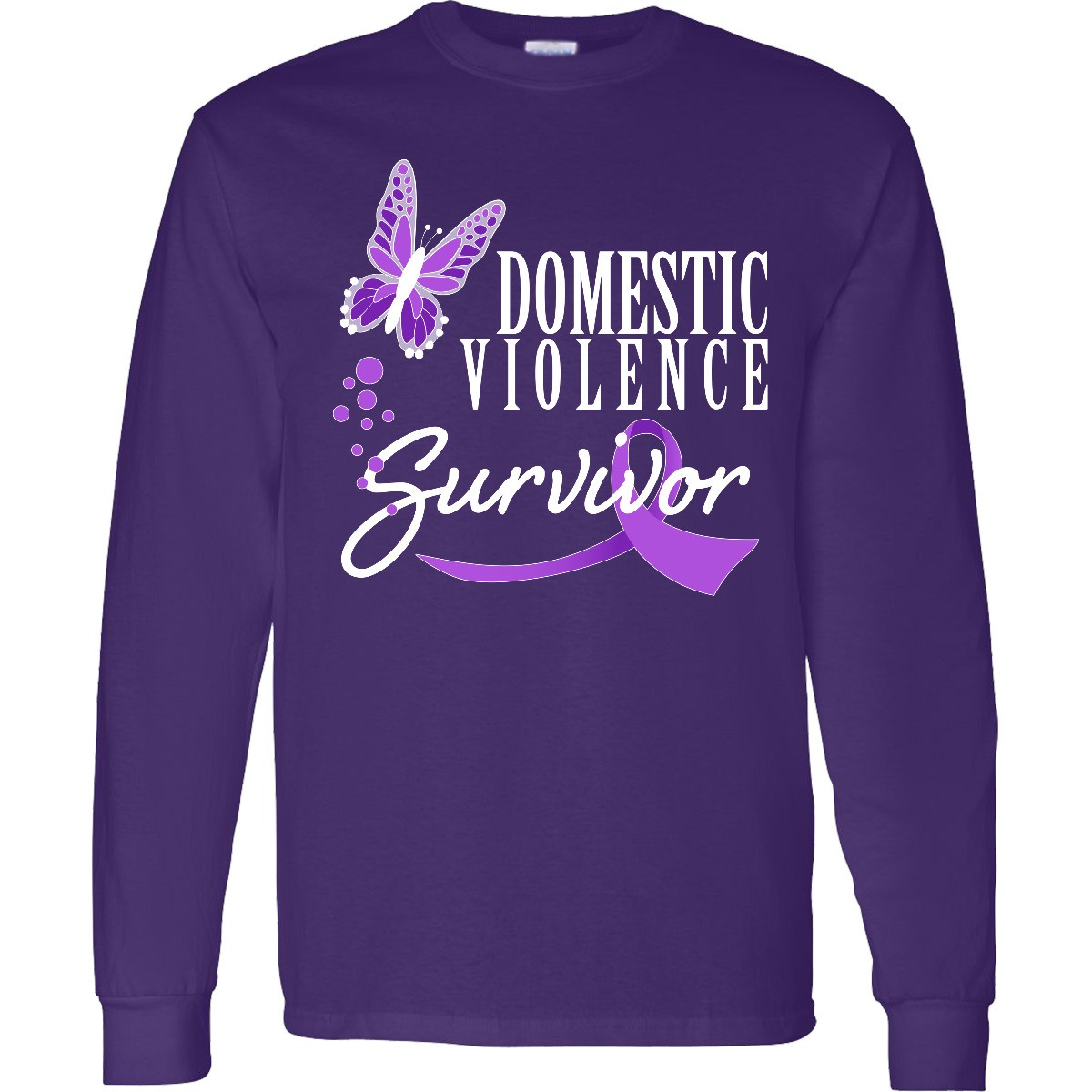 Inktastic Domestic Violence Survivor With Butterfly Long Sleeve T-Shirt Stop Tee