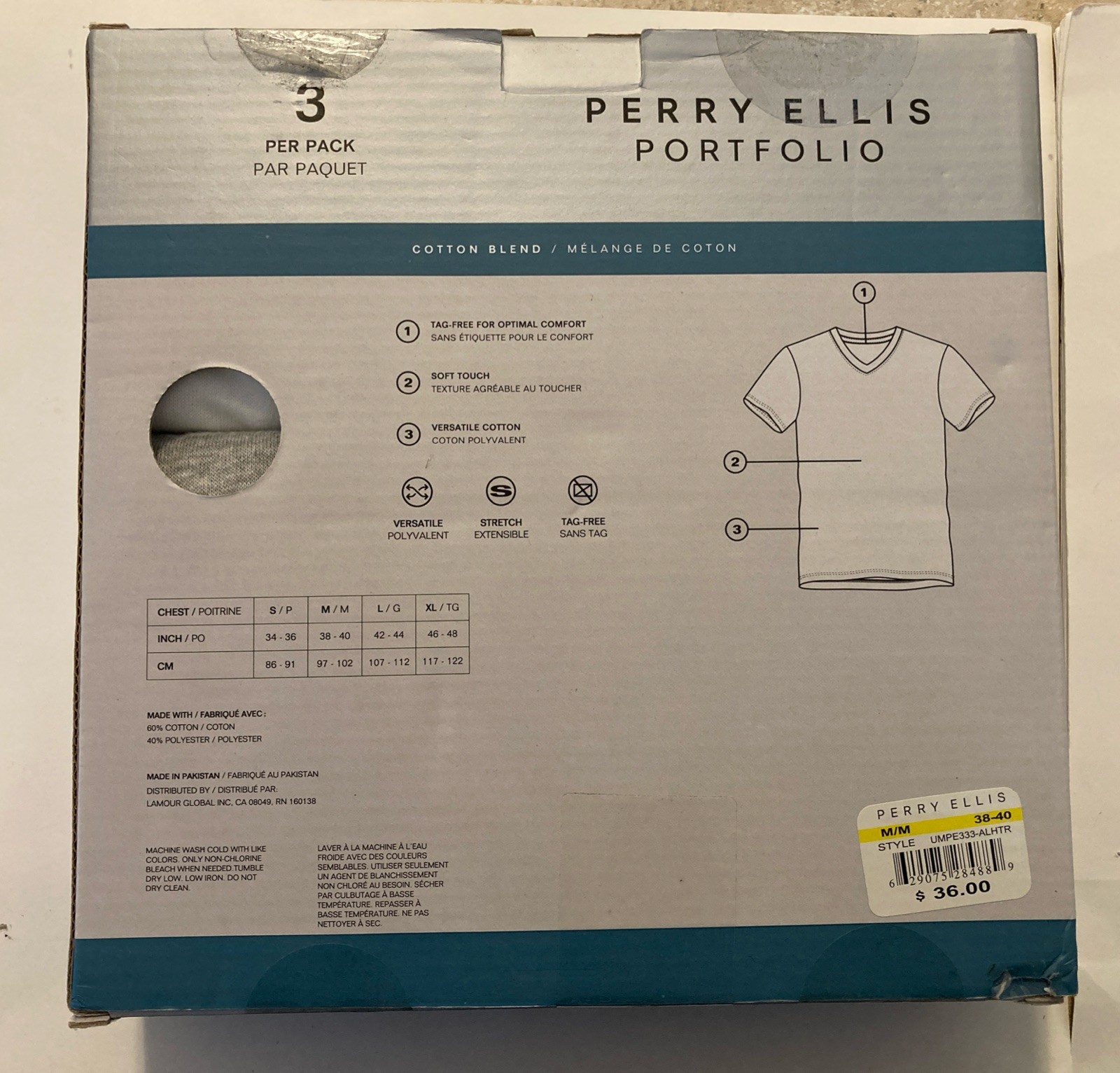 Perry Ellis Portfolio ~ Mens 3-Pack T-Shirts V-Neck Cotton Blend ~ M (38-40) gallery