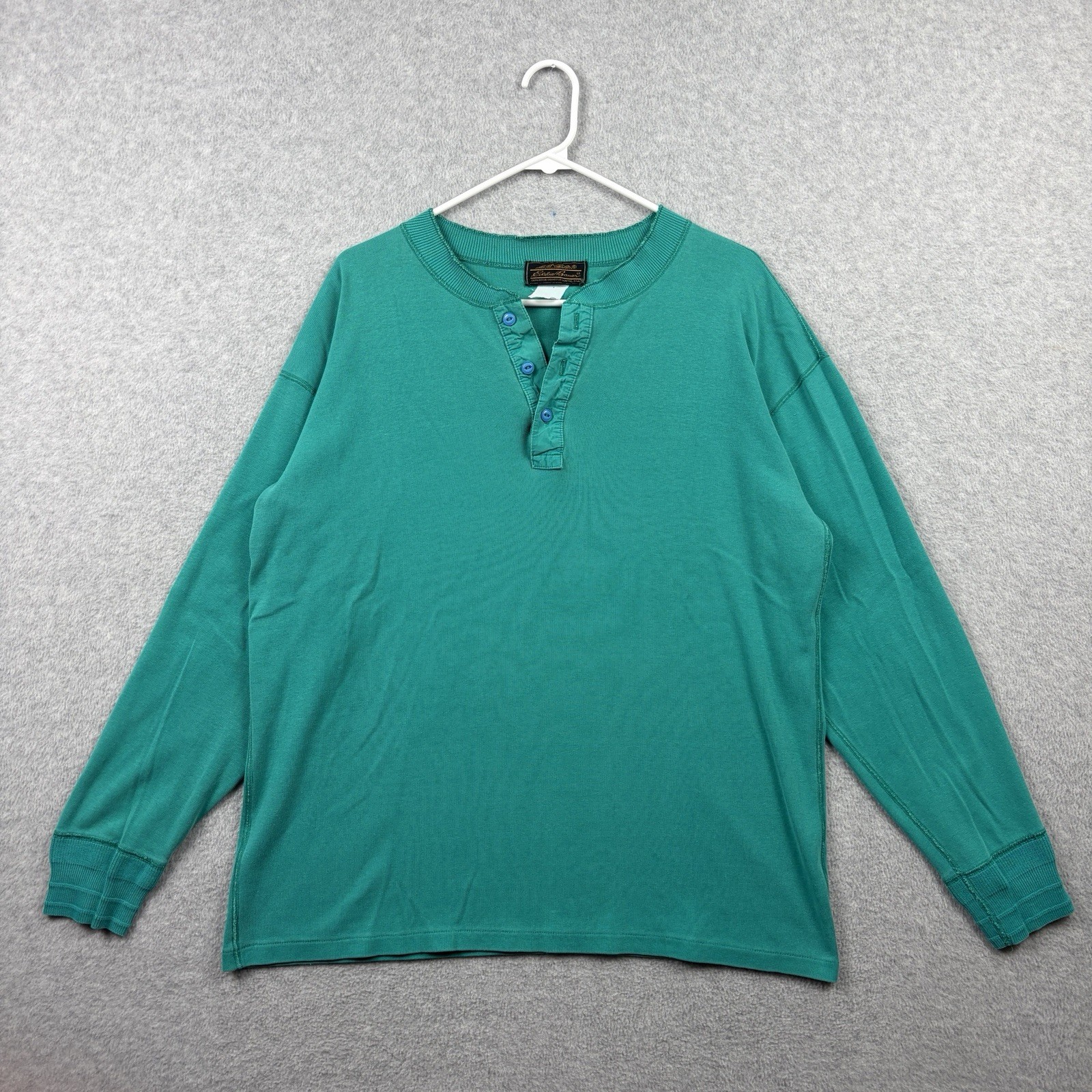 Vintage Eddie Bauer Shirt Mens Large Teal Henley Long Sleeve Knit 80s 90s USA gallery