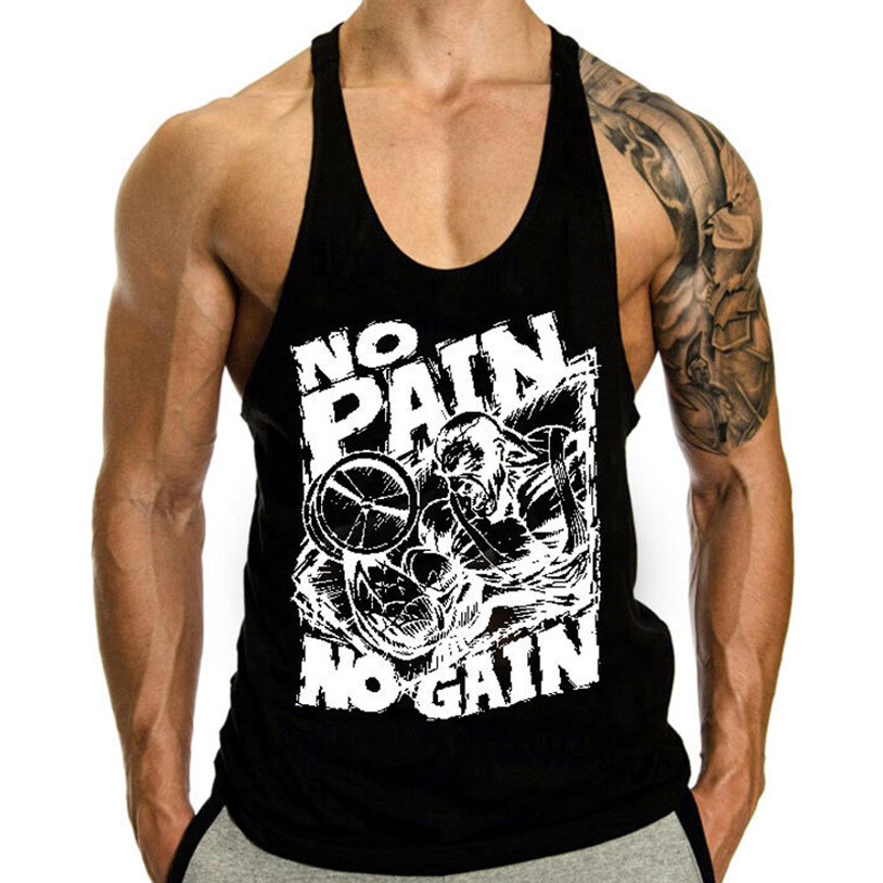 Gym singlets fitness- Men's Tank Top for Workout - Stringer No Pain No Gain gallery