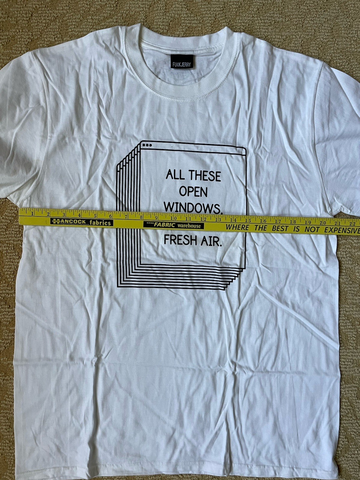 Fuckjerry ‘Windows Tee’ (All These Open Windows But No Fresh Air) T-Shirt Large gallery