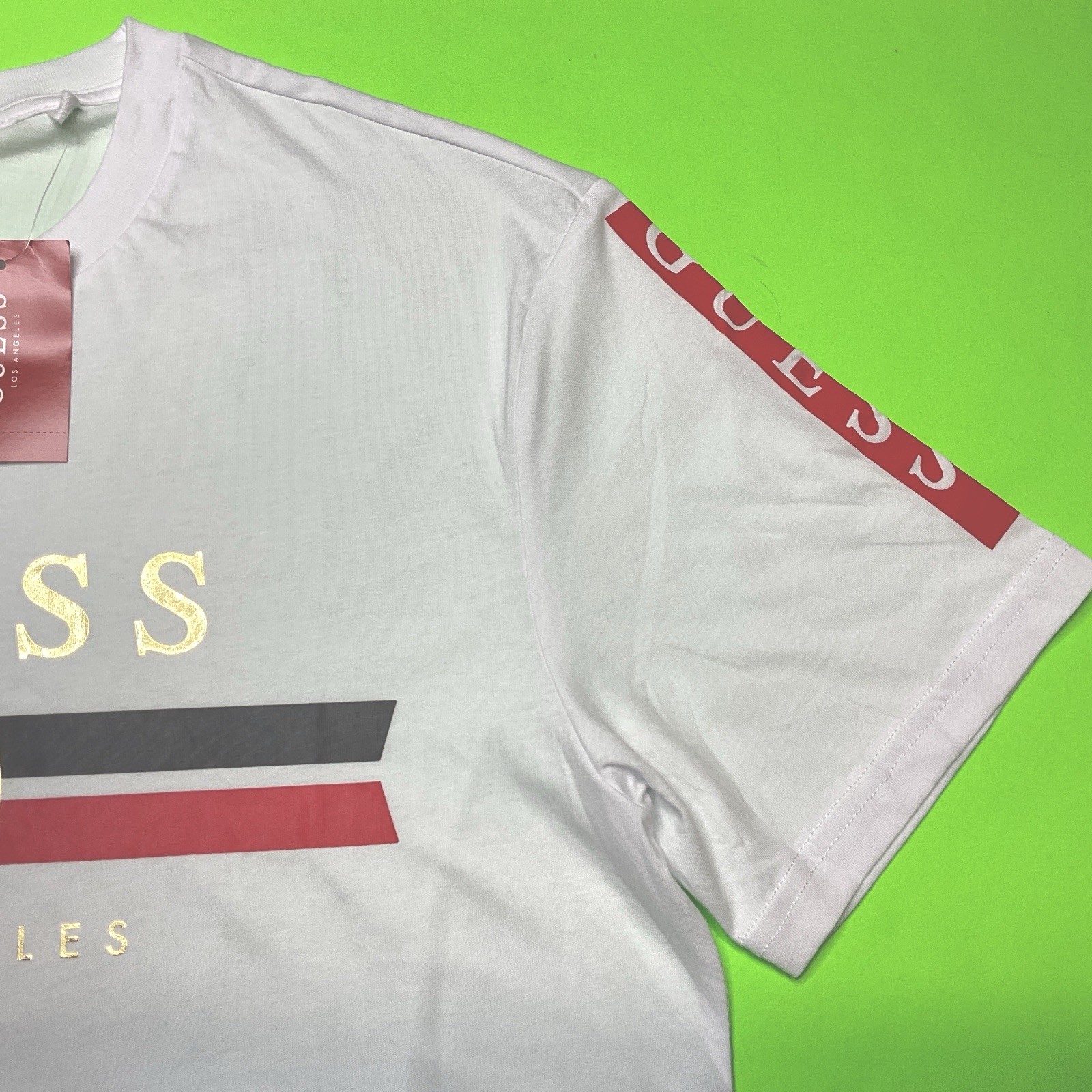 GUESS Los Angeles Men’s Short Sleeve T-Shirt MEDIUM White w/Black, Red, Gold NEW gallery
