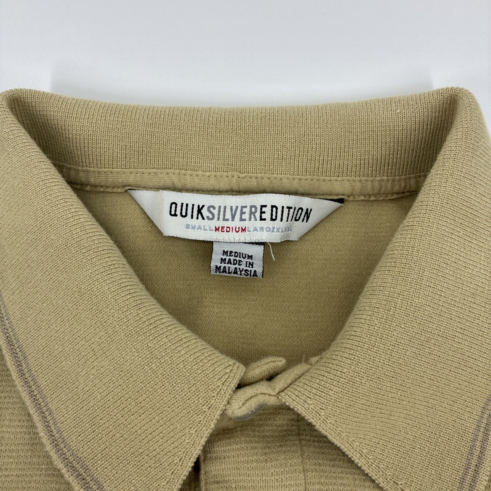 Vintage Y2K Quiksilver Polo Shirt Men Medium Beige Striped Ribbed Edition Surf gallery
