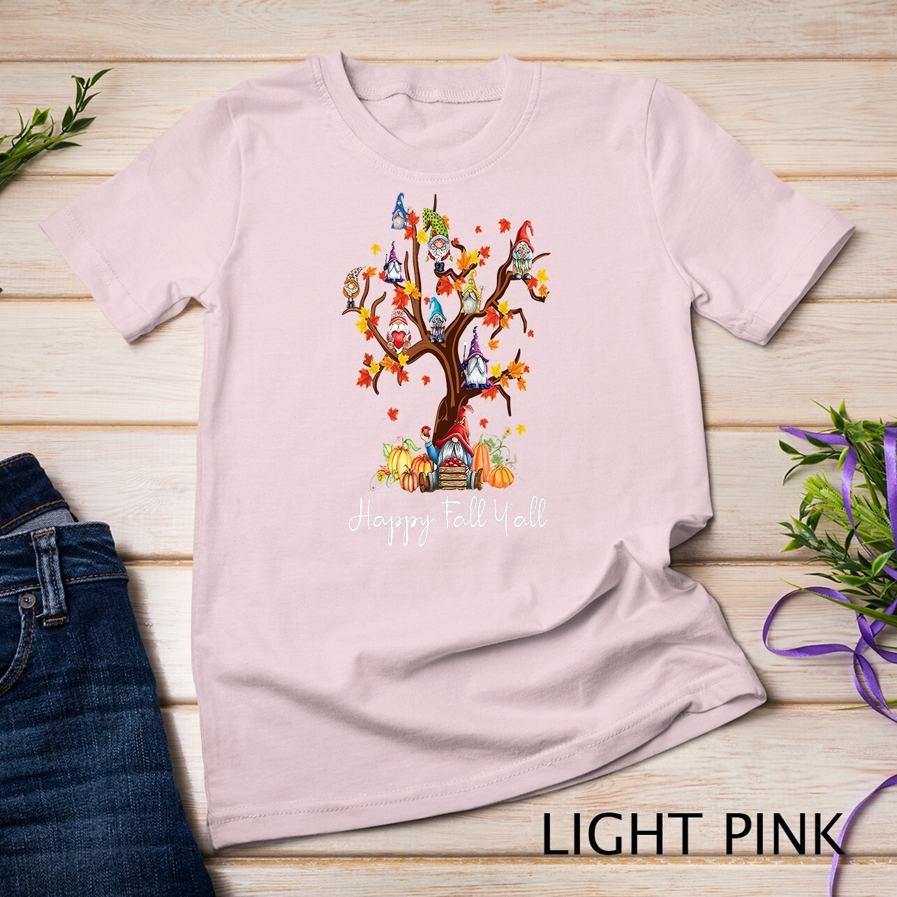 Happy Fall Y'all Gnomes Pumpkin Autumn Tree Thanksgiving Unisex T-shirt gallery