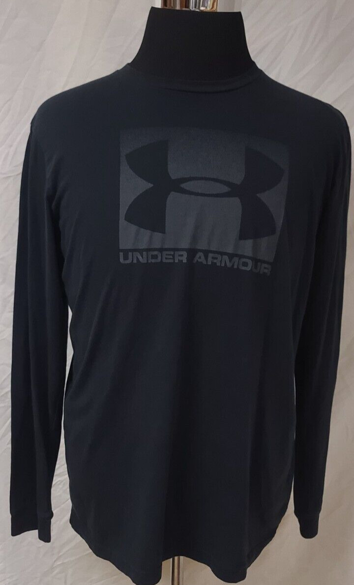 Under Armour Heat Gear Large Black BIG LOGO Spell Out Long Sleeve Crew T- Shirt
