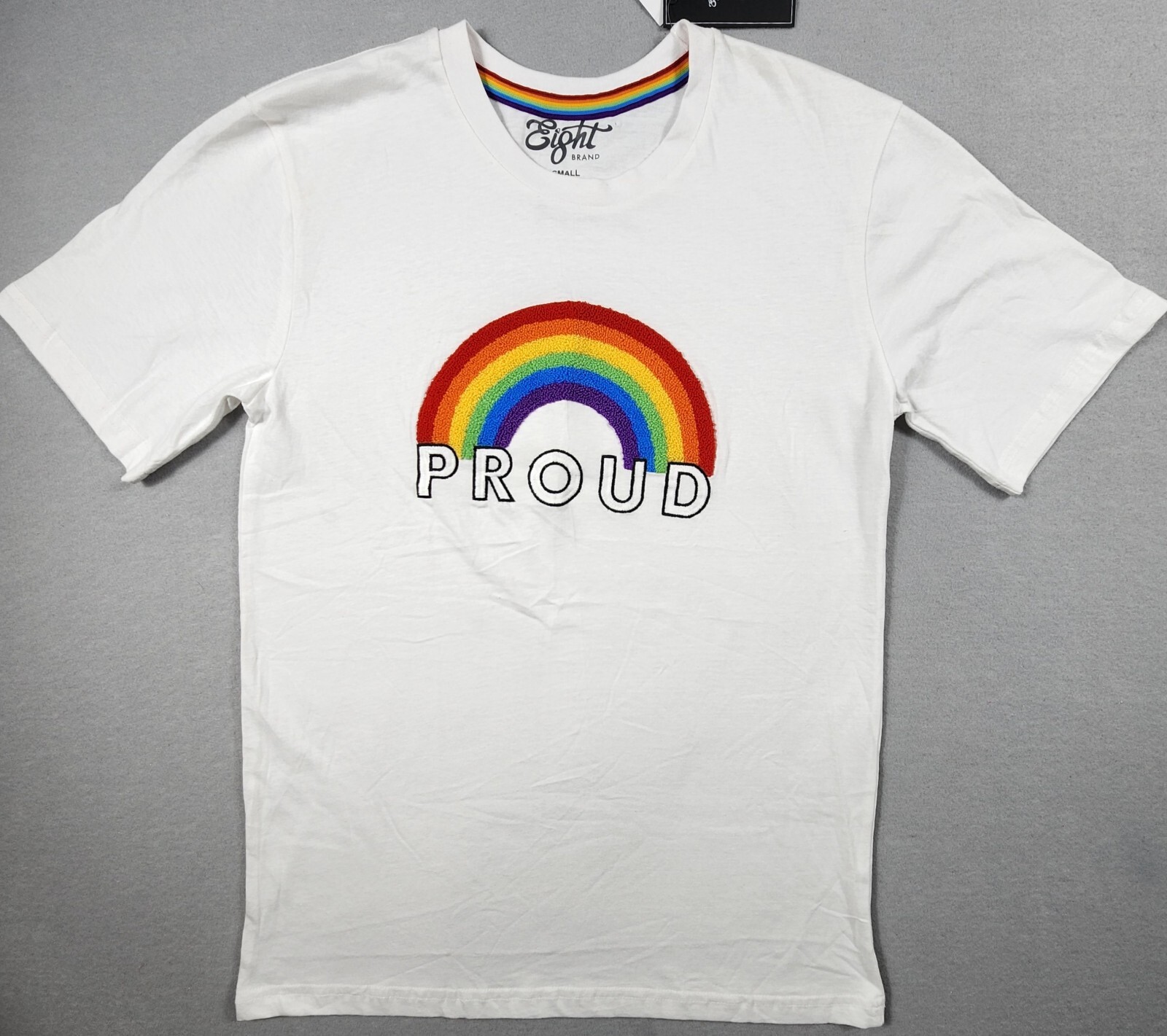 Eight Brand Proud Rainbow Graphic T-Shirt Men's Women's Small White Crew Cotton gallery