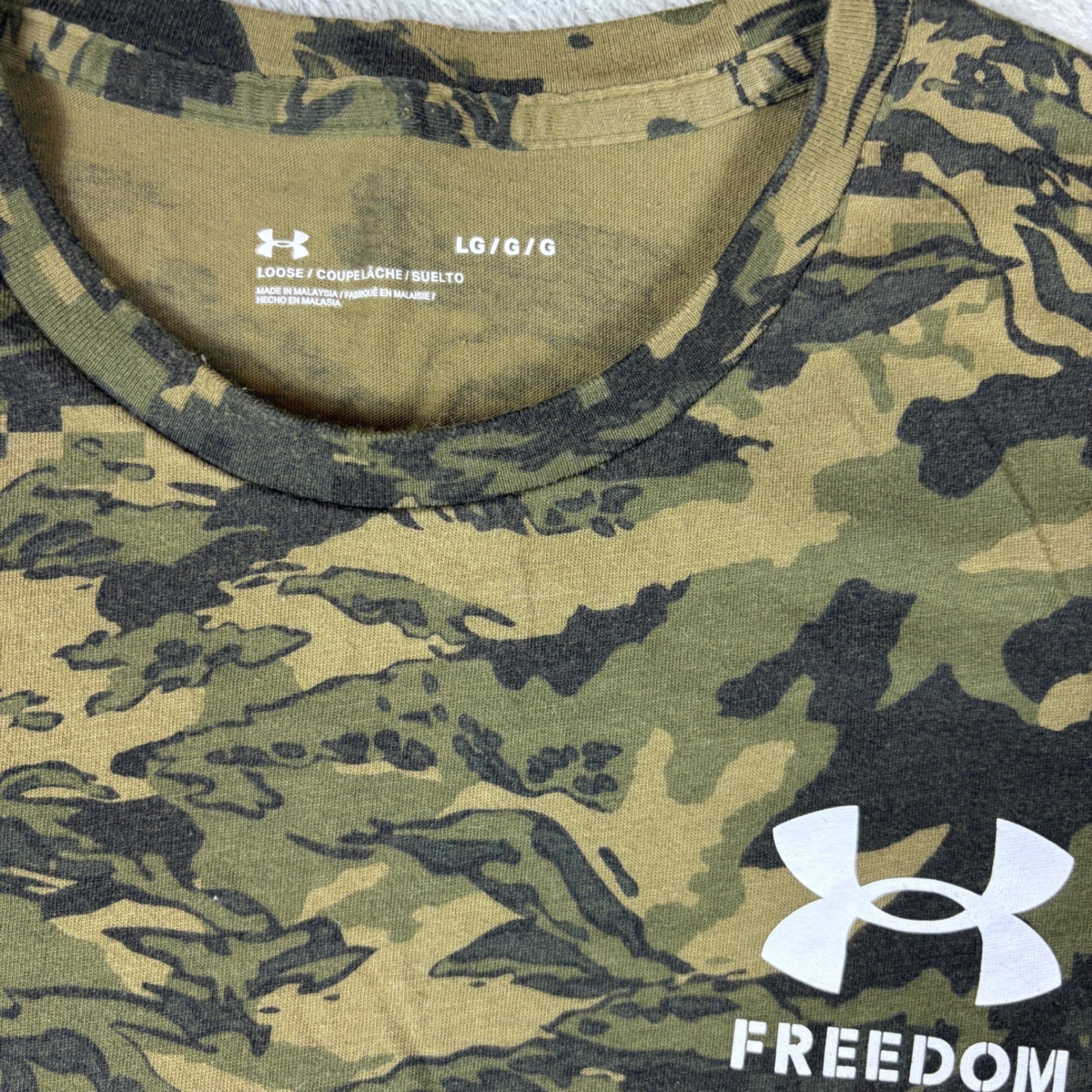 Under Armour Shirt Men Large Freedom Digital Camo Tiger Stripe Green USA Logo gallery