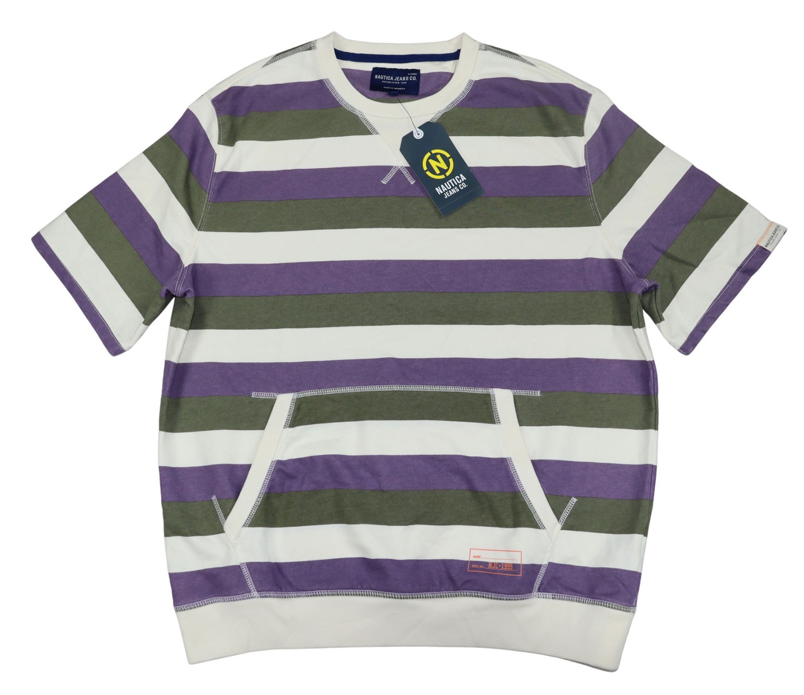 Nautica Striped w/Kangaroo Pocket Crew Neck Short Sleeve Men’s T-Shirt NWT Grape