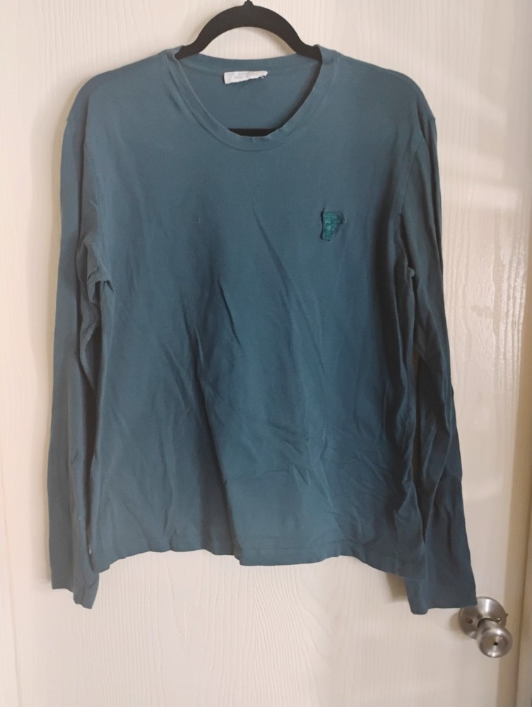 Versace Collection Men’s Blue Solid Logo Crew Neck Long Sleeve T-Shirt L