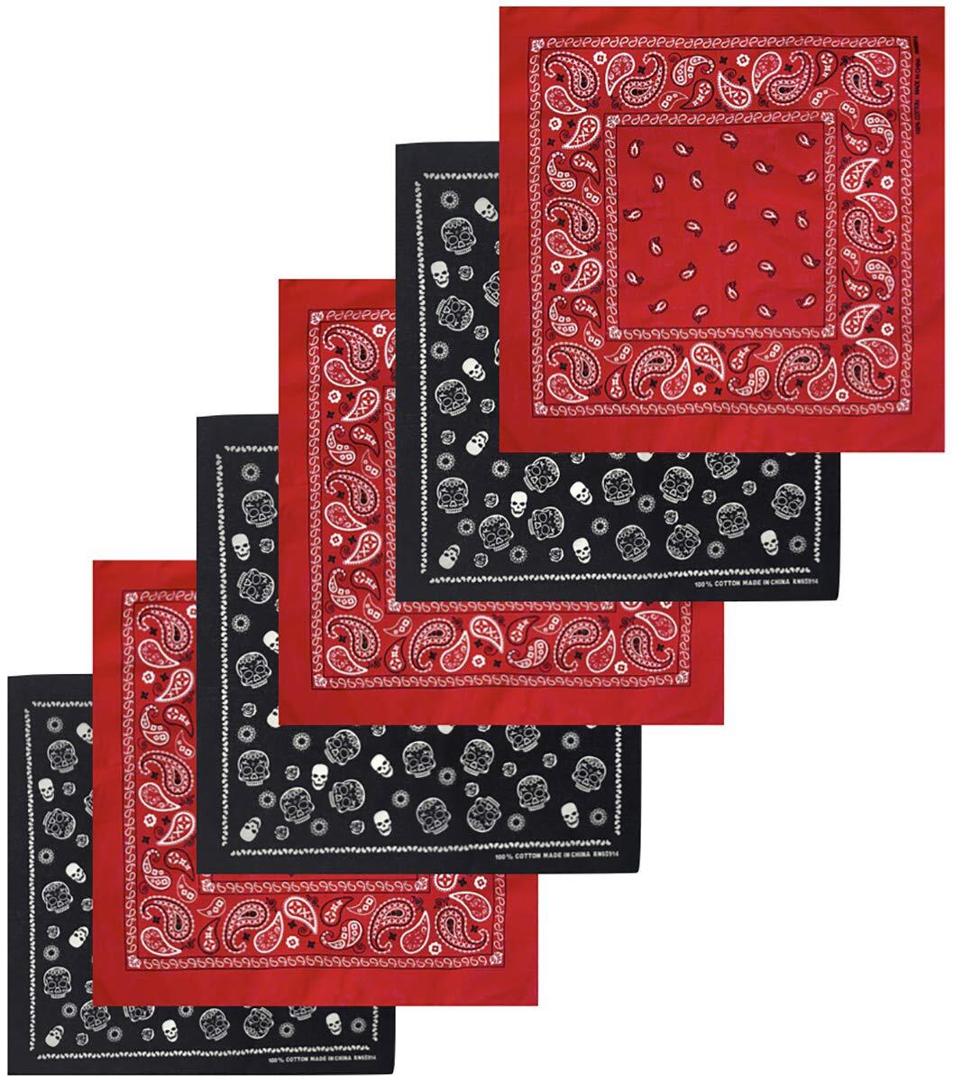 Unisex 6-Pack Classic Cotton Graphic Bandanas Scarves Facial Cover- 6-Pack – …