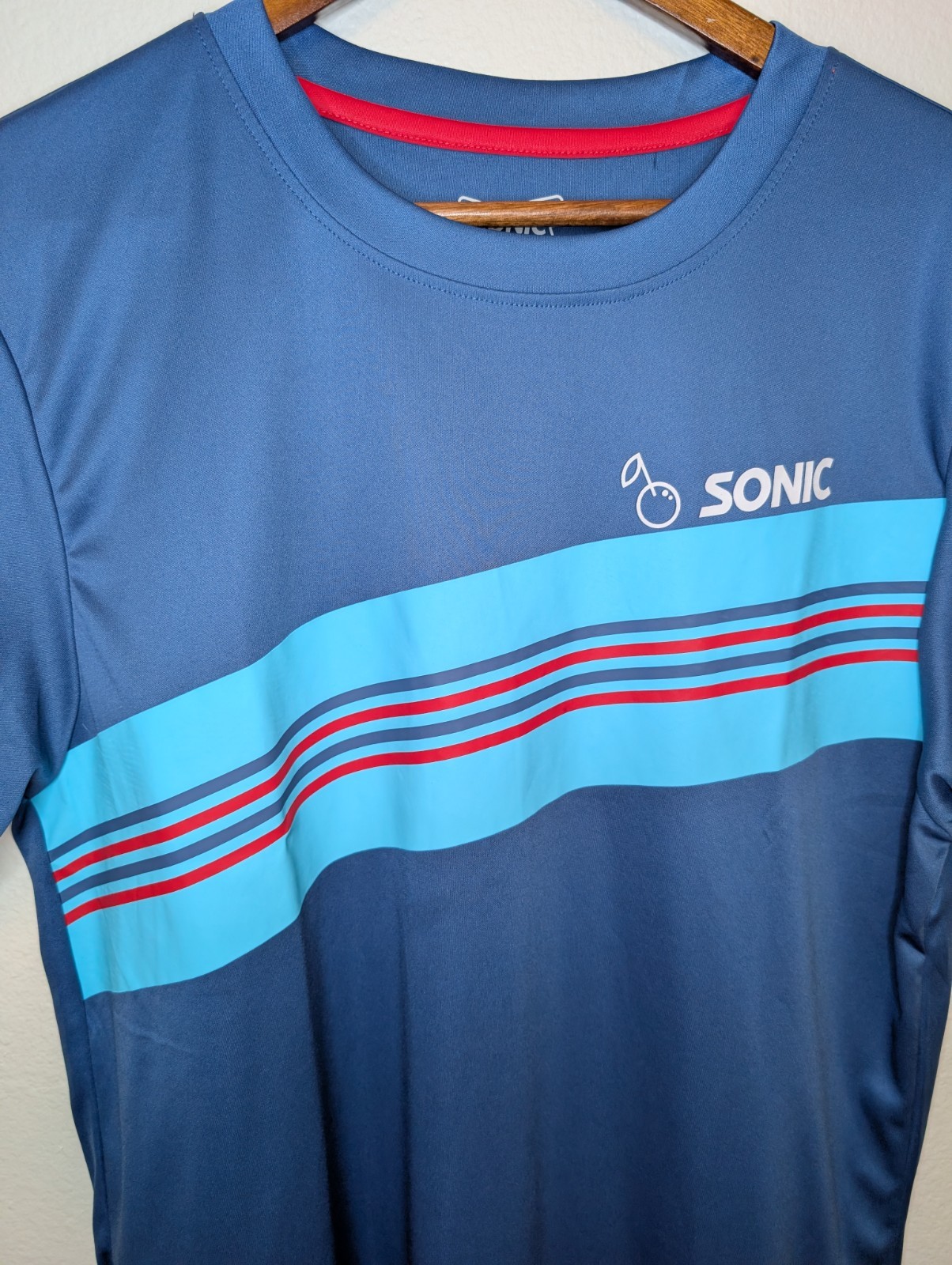 SONIC DRIVE-IN Short Sleeve Uniform Employee Shirt M Cherry Logo Blue gallery