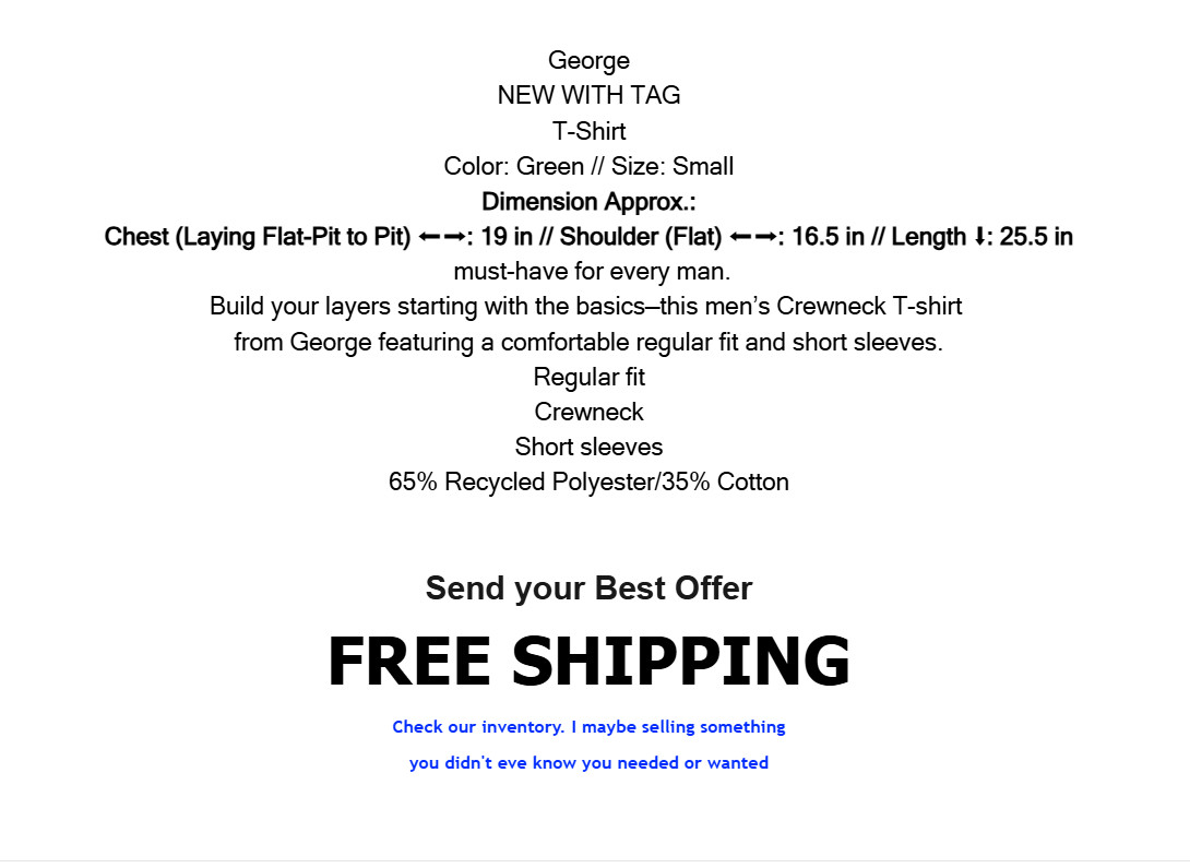 Men's George T-Shirt Crew Neck Short Sleeve Regular Fit SMALL Green NEW gallery