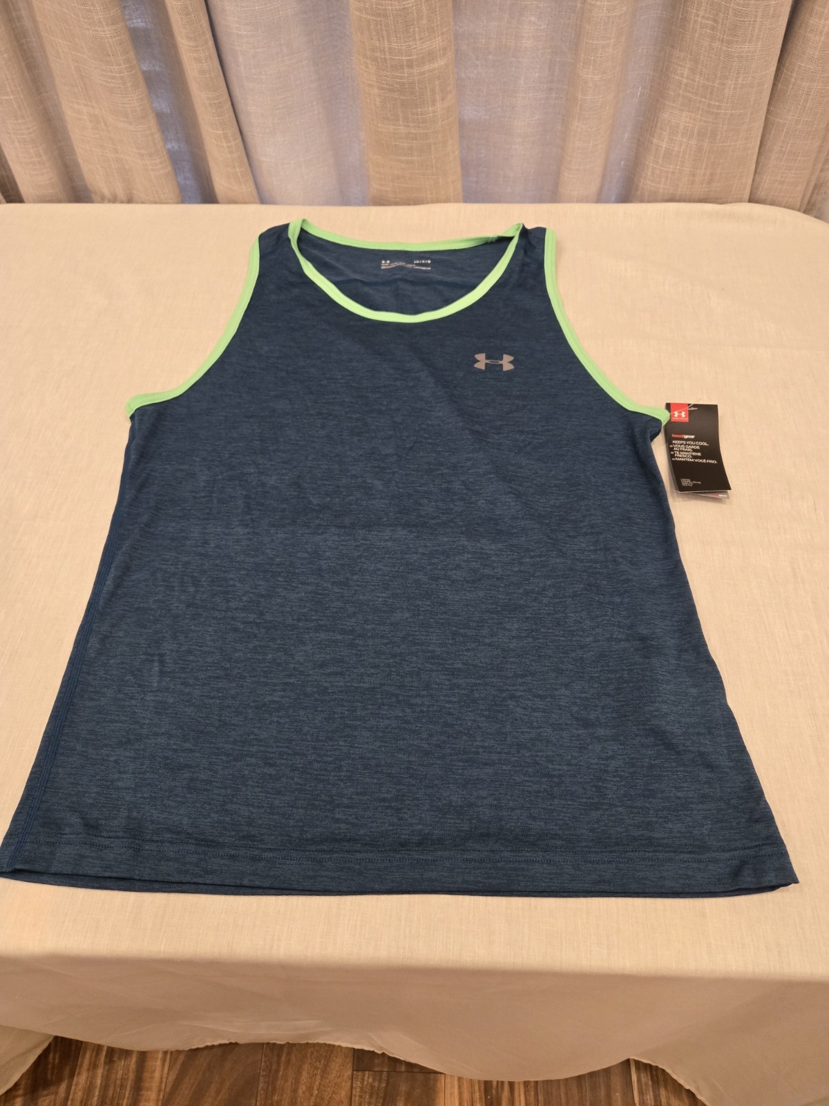 Sz L Under Armour Tech Tank HeatGear Dark Teal/Green Sleeveless Workout Shirt gallery
