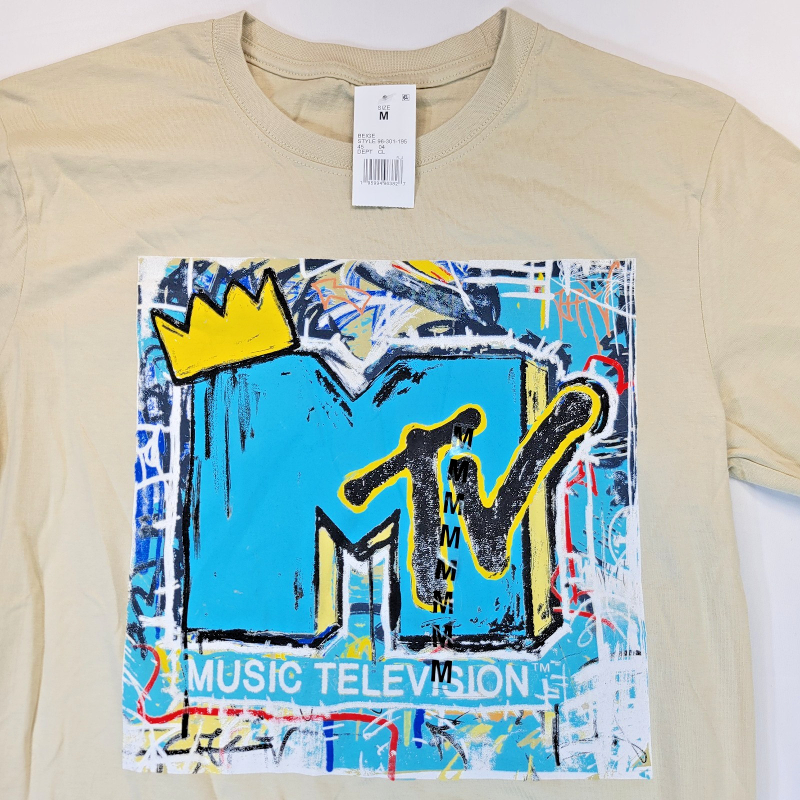 MTV Crown Graffiti Concert T-shirt Tan Beige Men's MEDIUM NWT gallery