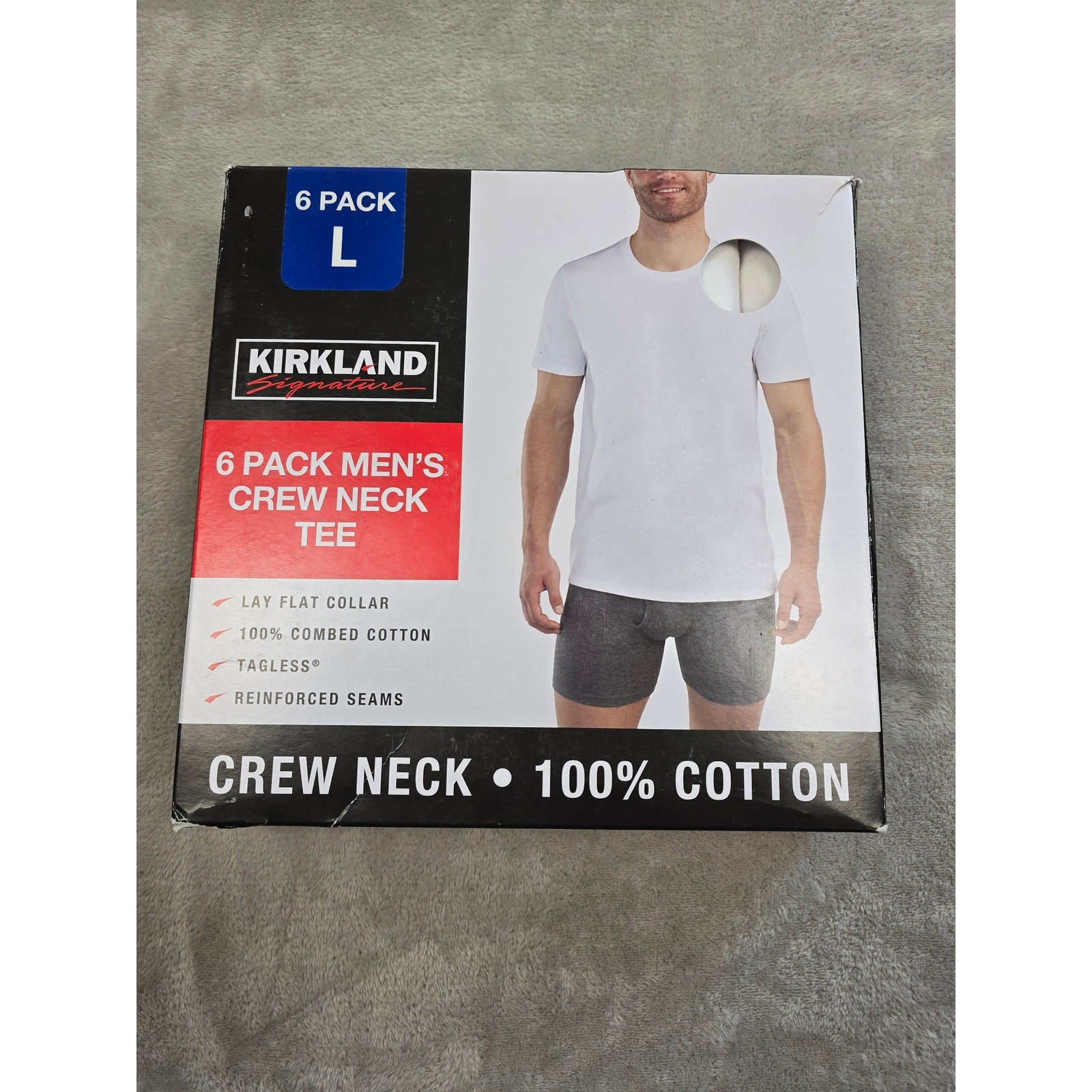 Kirkland Signature Crew Neck Tee Shirts Mens L White 6 Pack 100% Cotton Tagless gallery
