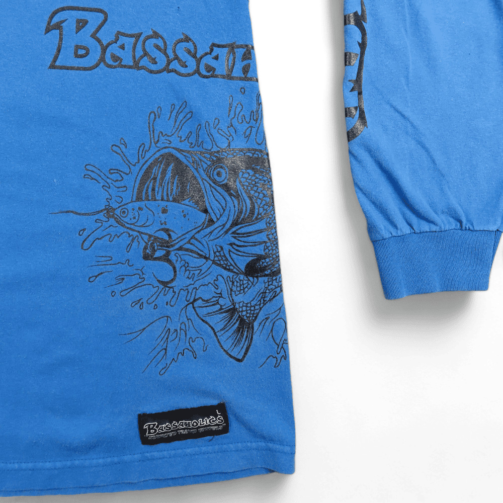 Bassaholics Shirt Adult LARGE Blue Y2K Addicted Trophy Hunters Fishing Fisherman gallery