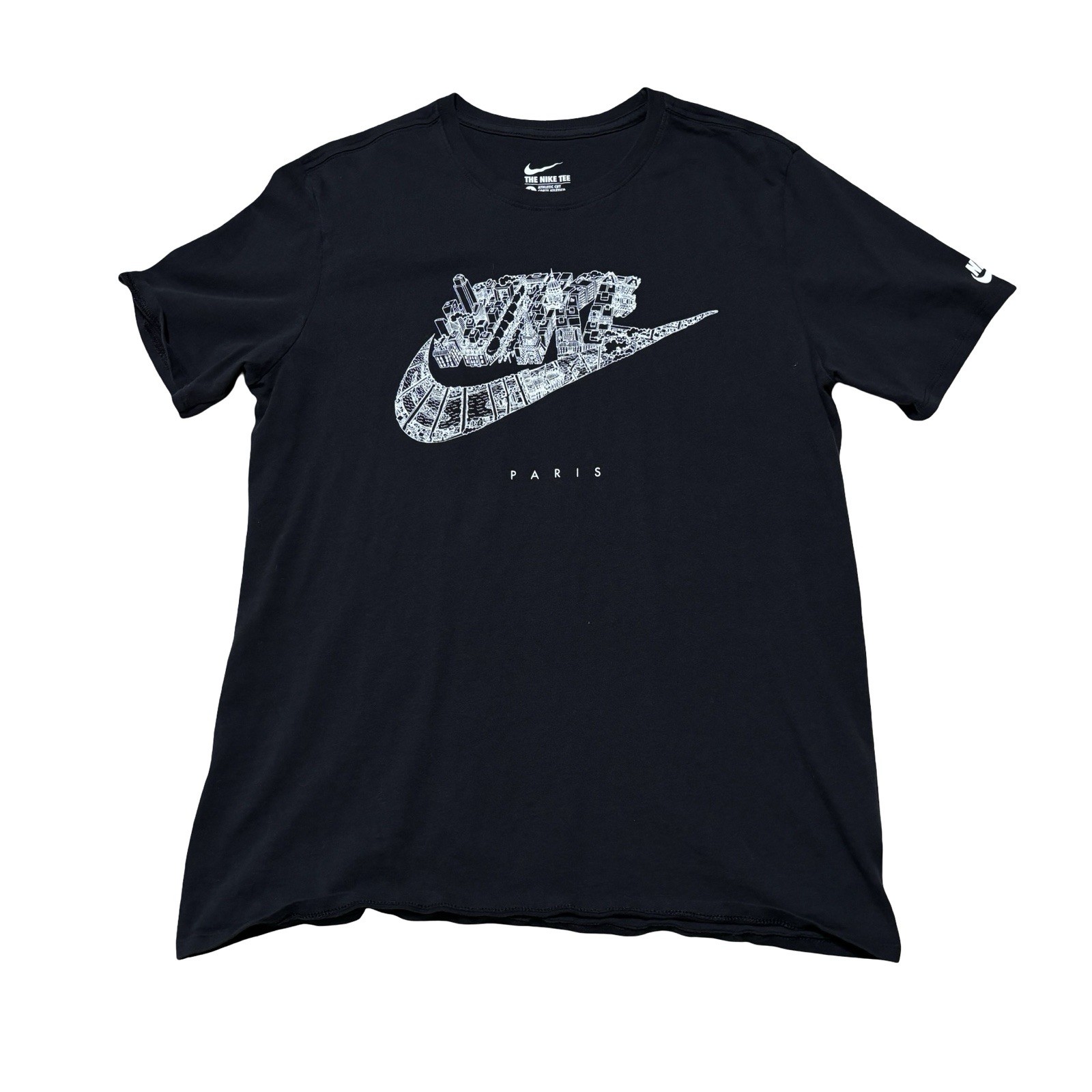 Nike Men's Paris France City Skyline Logo T Shirt Black Size Large 21 x 28 gallery