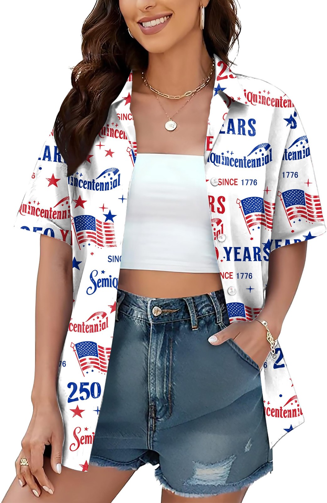 250th Anniversary USA Shirt Women 250 Years American Flag Button Down Tshirt ... gallery