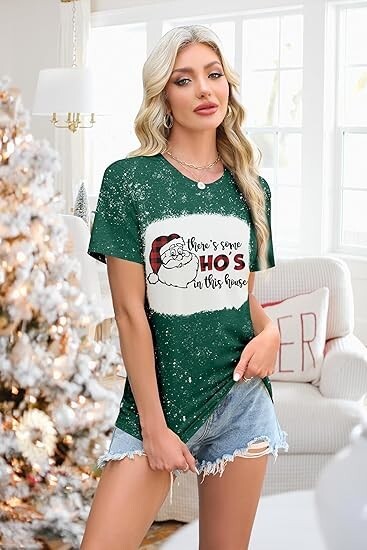 Christmas Shirts for Women There's Some Santa in This House Funny T-Shirts, XXL gallery