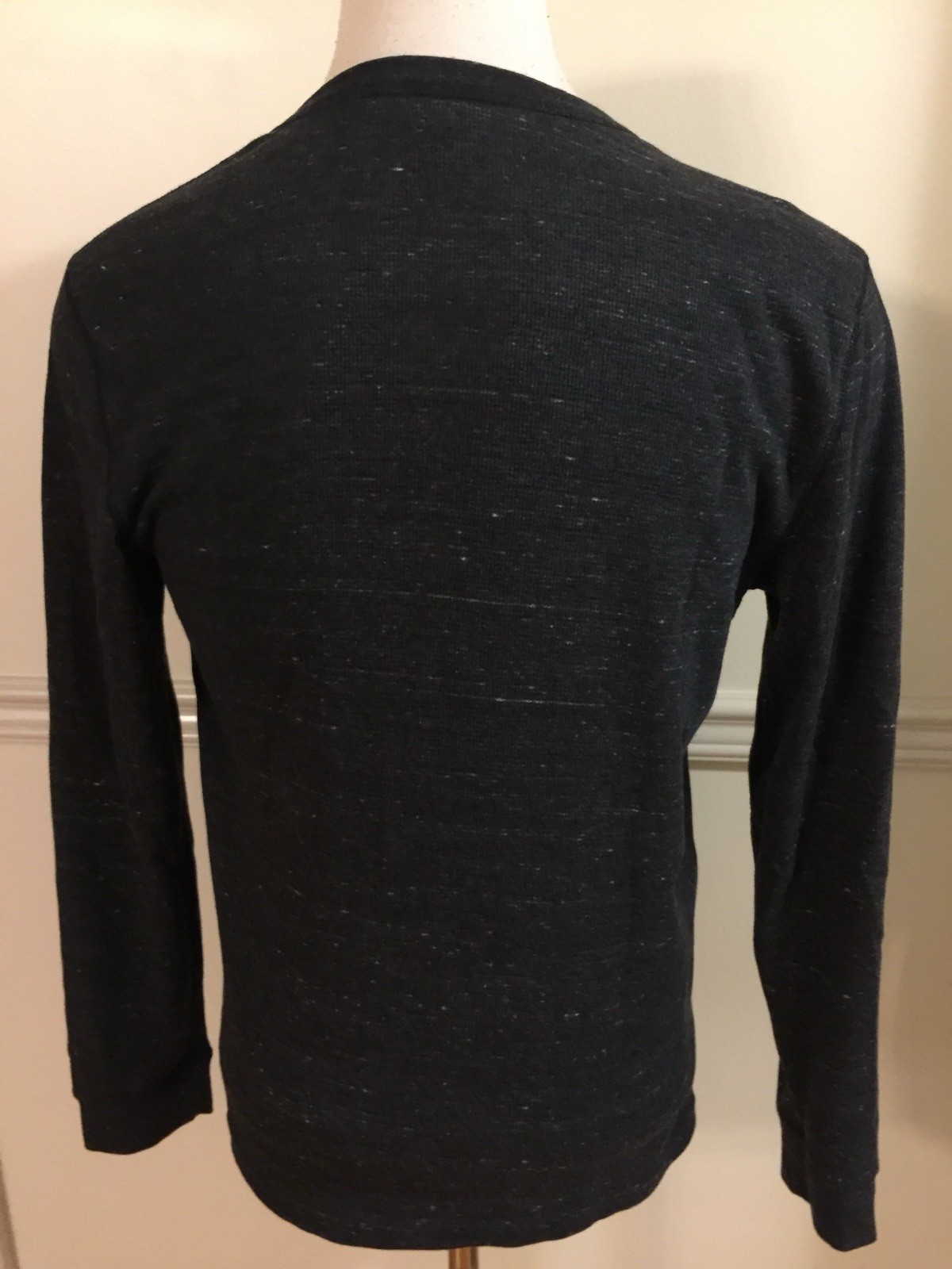 NWT Sonoma Men Cotton Blend Shirt Henley Waffle Thermal L/S L Dark Gray Heather gallery