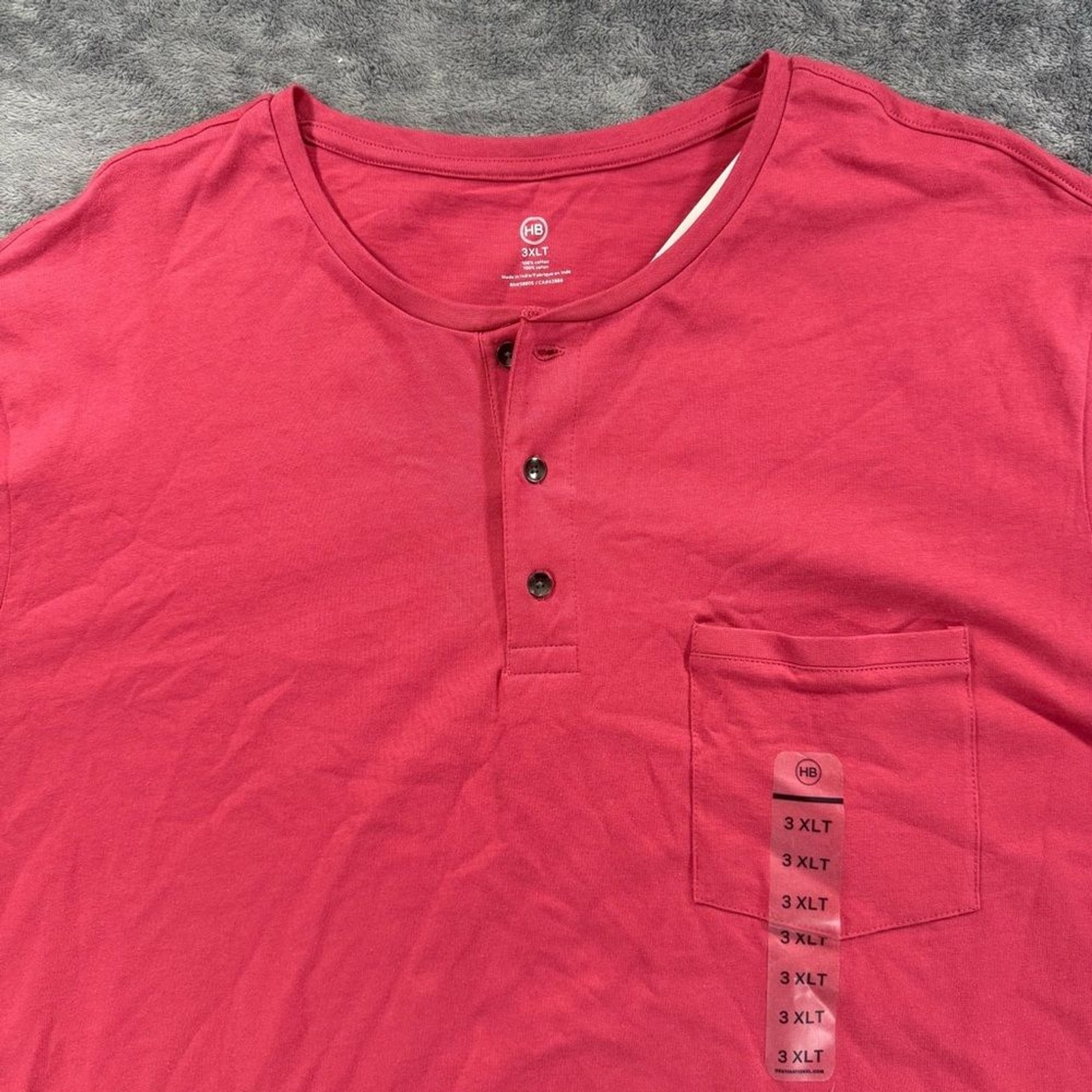 Harbor Bay Men’s 3XLT One Pocket Henley Short Sleeve Tee Coral Red NEW gallery