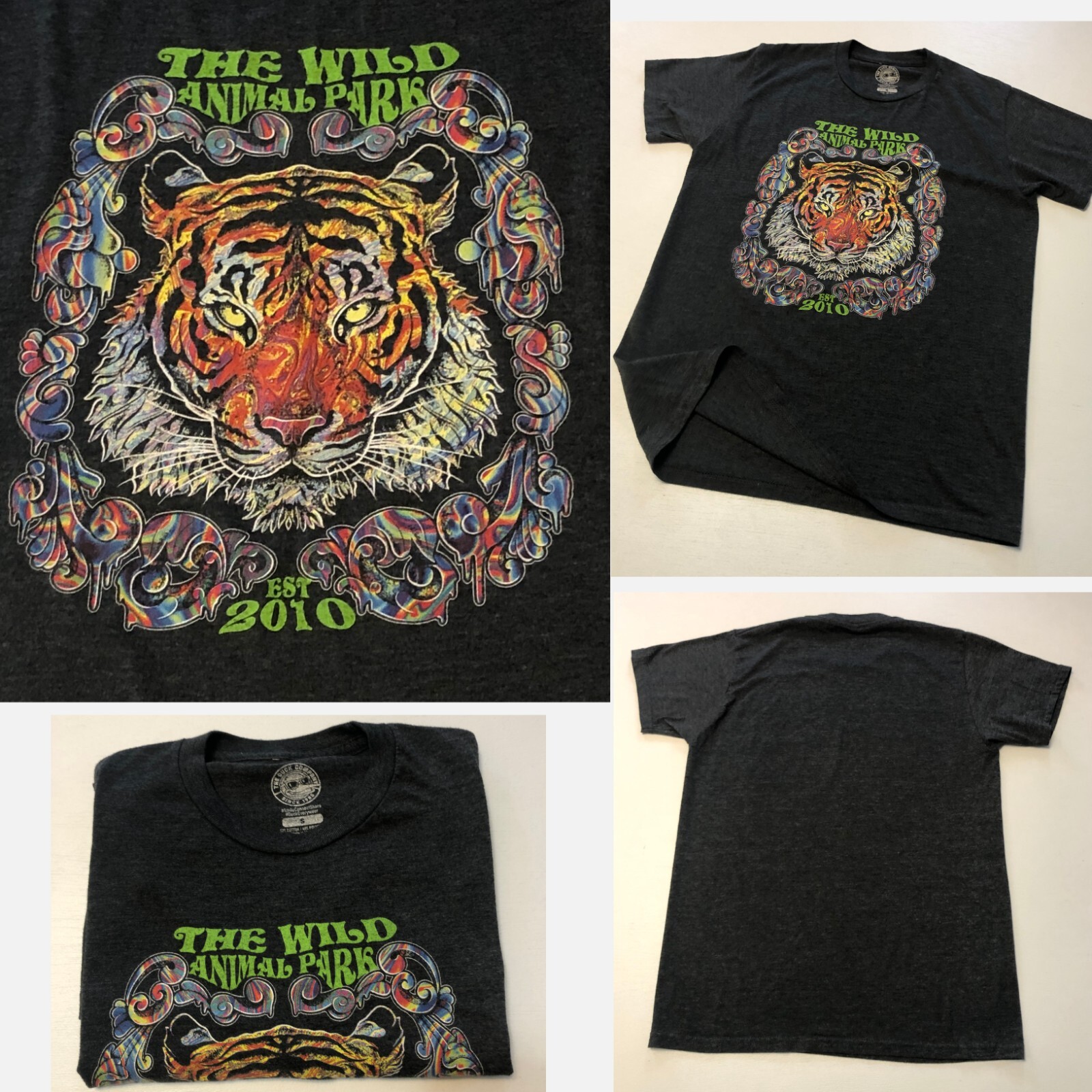 Wild Animal Park Psychedelic 2010 T-Shirt Sz S Gray Tiger Graphic Short Slv
