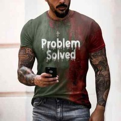 Men’s T Shirts Problem Solved Bloody Print Tees Fashion Horrible Halloween Short