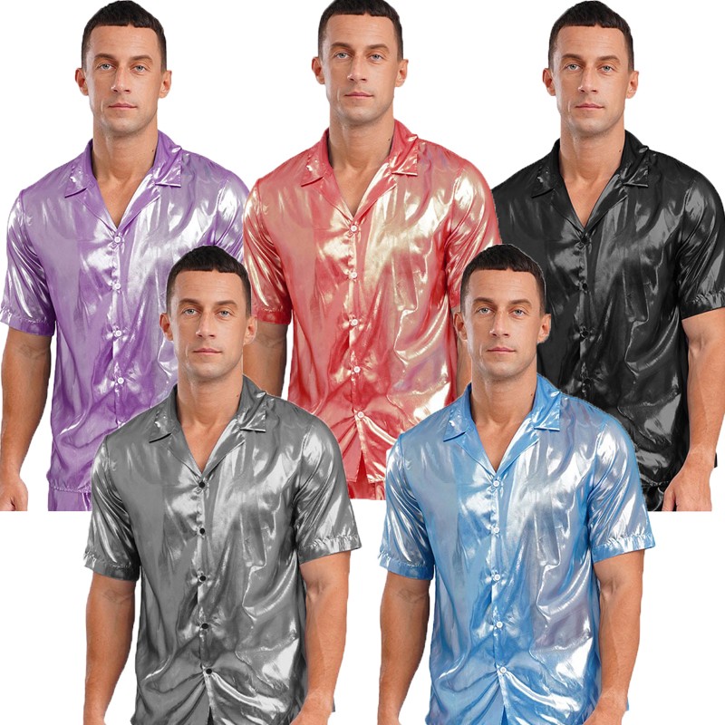 Mens Shiny Metallic Top PVC Leather Wet Look T-Shirt Halloween Beach Pool Party gallery