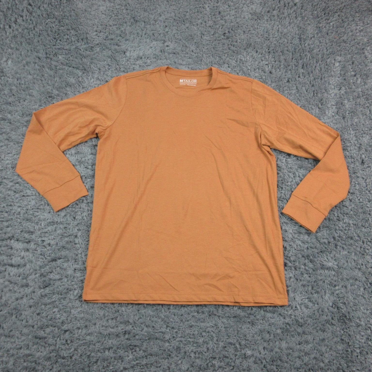 MTAILOR Shirt Mens Large Brown 100% Cotton Long Sleeve Crewneck Solid Tee NWOT gallery