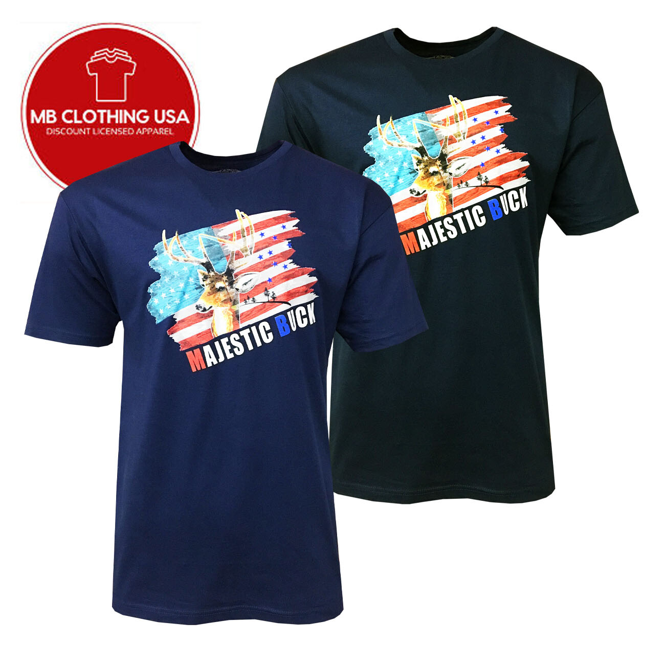 Men's T-Shirts -U S FLAG -HUNTING MAJESTIC BUCK- 100% Cotton Soft Fabric. gallery