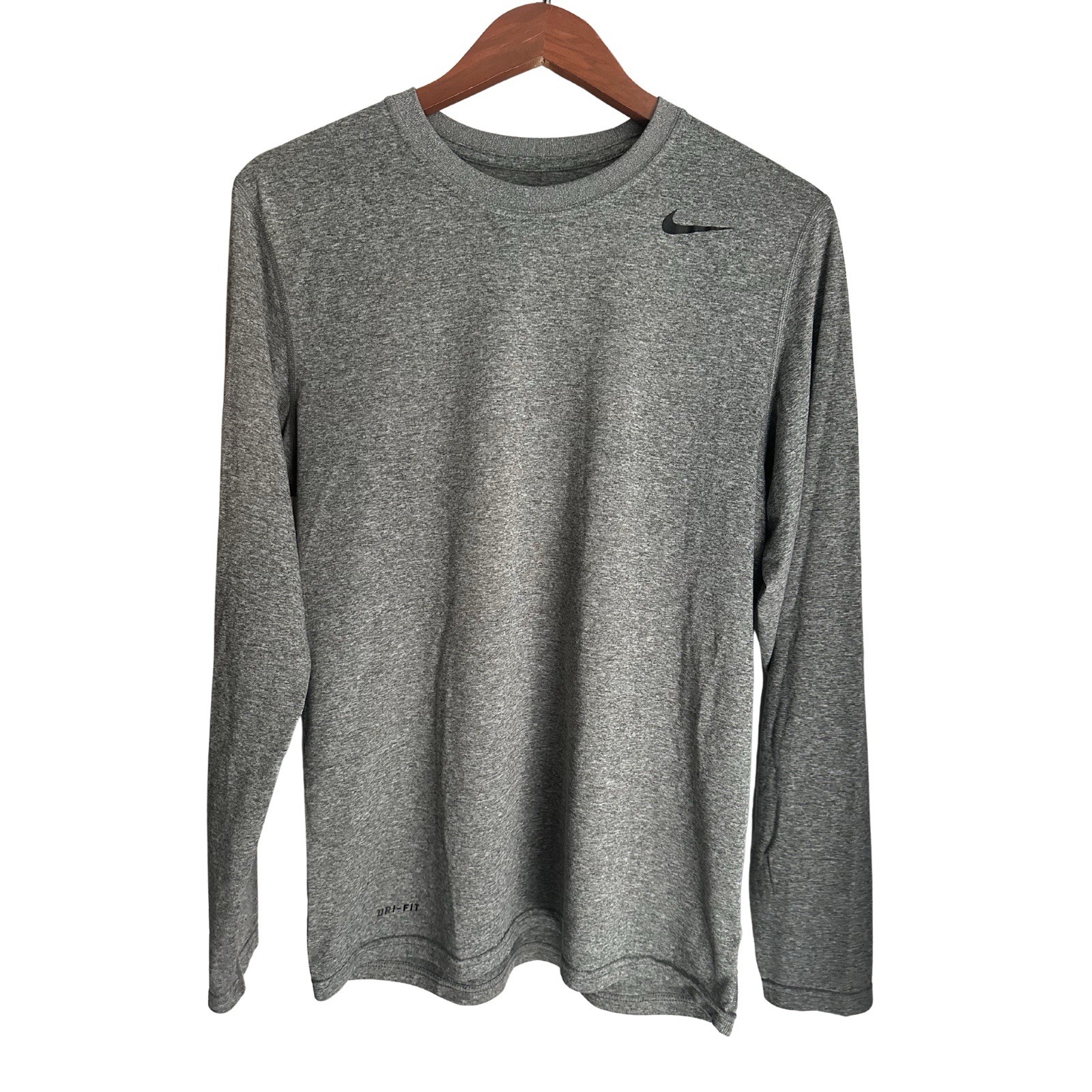 Nike Dri-FIT Mens Long Sleeve Shirt Heather Gray Tech Workout Gym Tee Medium gallery