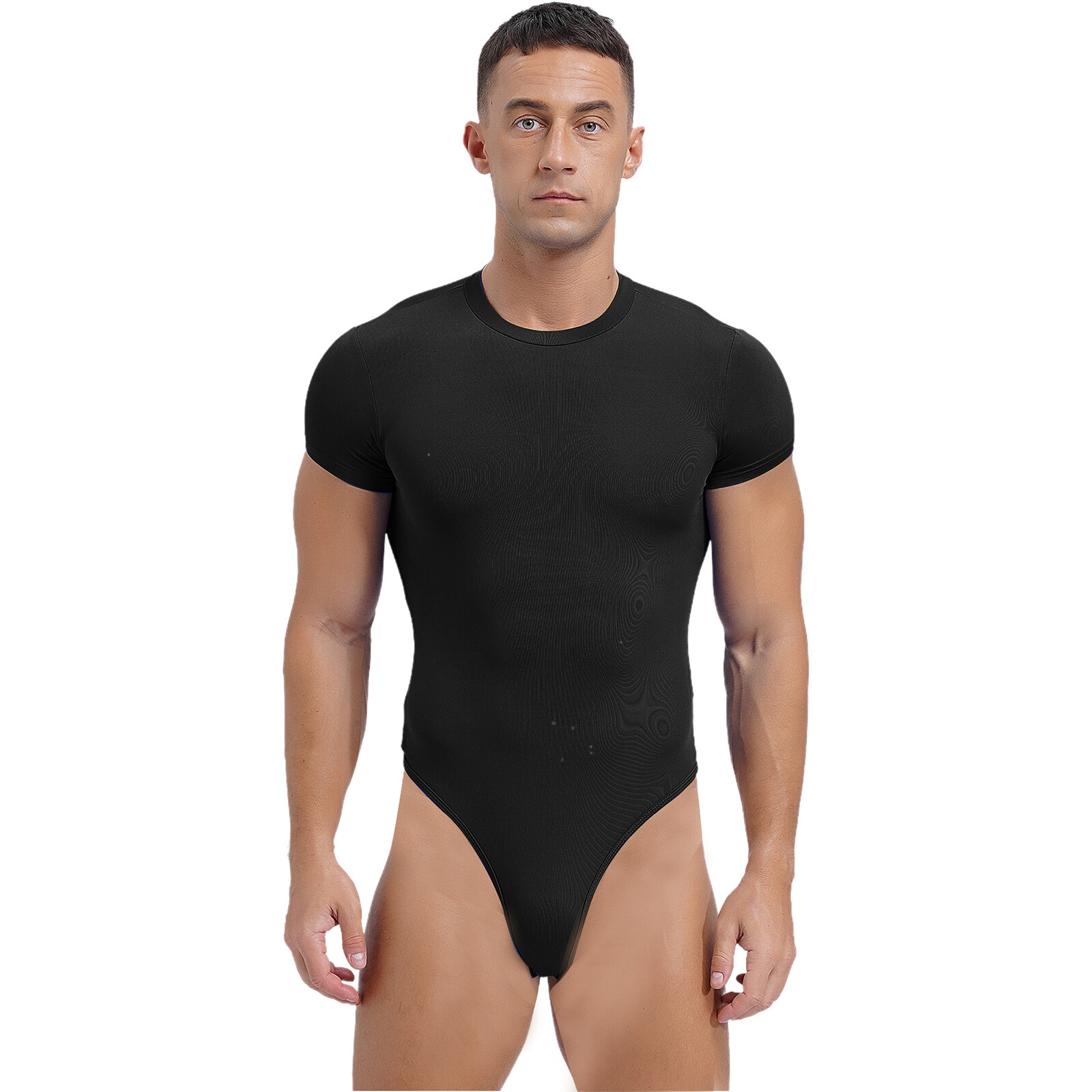 Mens Short Sleeve Bodysuit Athletic High Waist Jumpsuits Stretchy Button Bodycon gallery