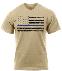 Desert Sand Distressed Thin Blue Line TBL US American Flag T-Shirt 3960 S -3X