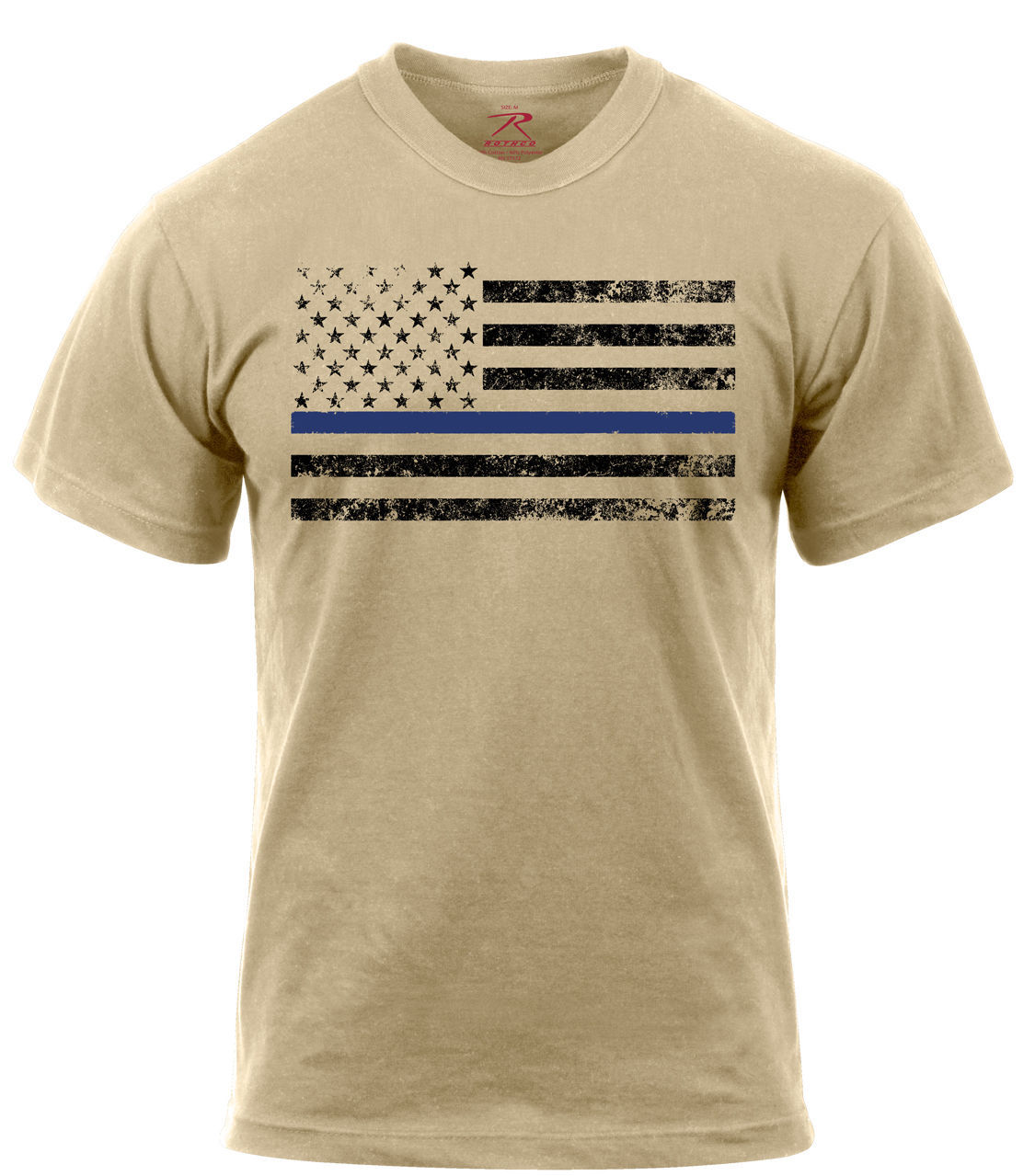 Desert Sand Distressed Thin Blue Line TBL US American Flag T-Shirt 3960 S -3X