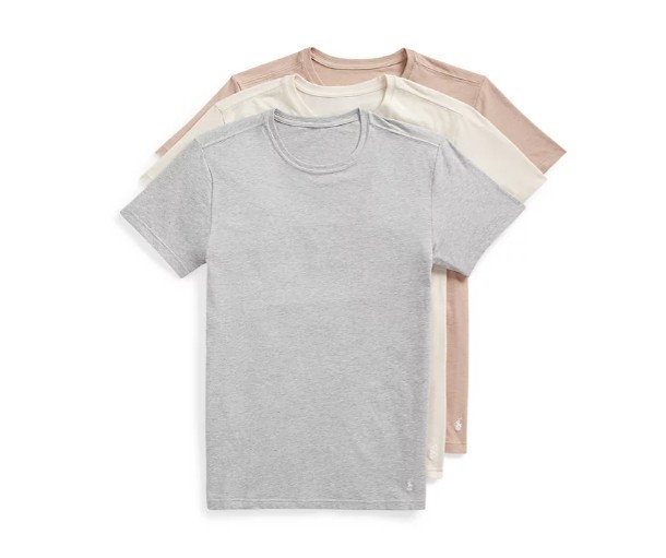 3 PACK POLO RALPH LAUREN STRETCH SLIM FIT COTTON GRAY BEIGE CREW NECK T SHIRTS gallery