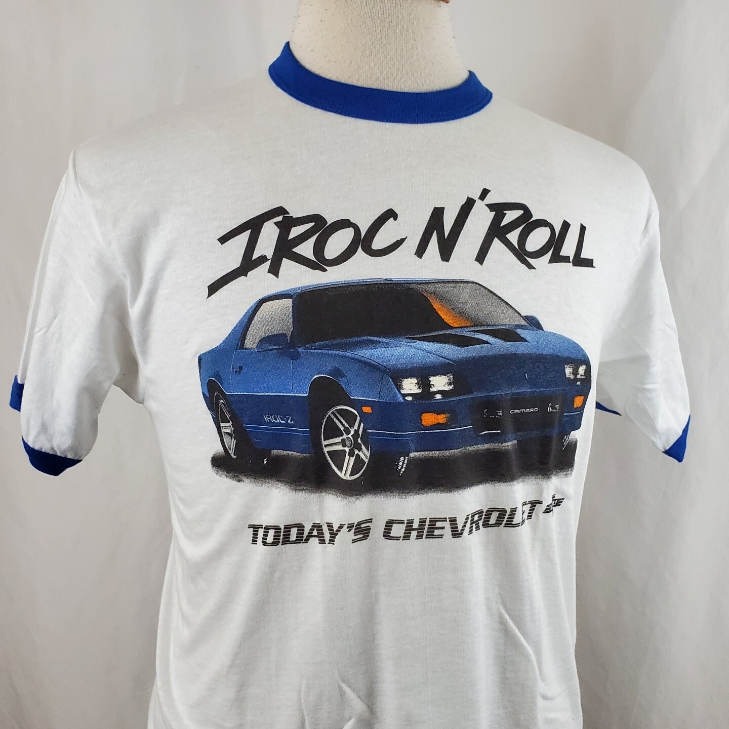 Vintage 80s Chevy Camaro IROC T-Shirt Large Ringer 50/50 Two Sided Deadstock, GM gallery