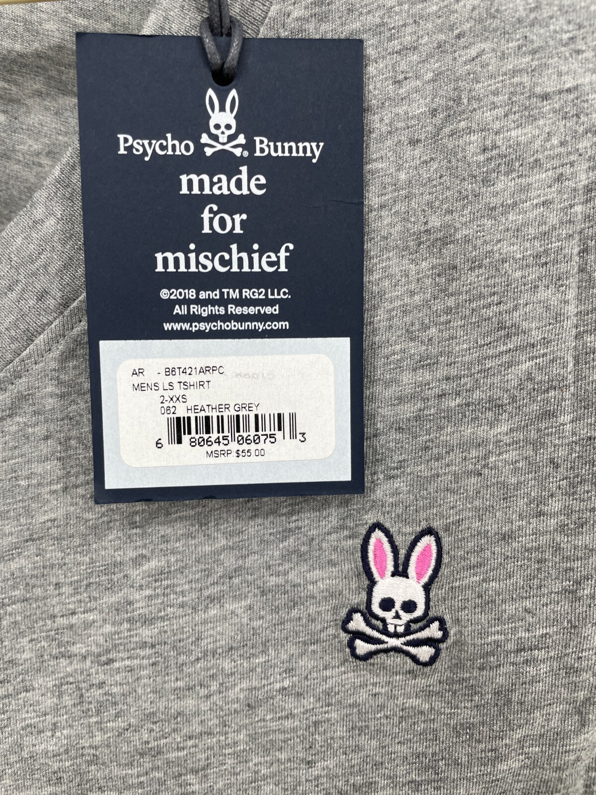 Psycho Bunny Mens T-Shirt 2XS Heather Gray Long Sleeve Pima Cotton B6T421ARPC gallery