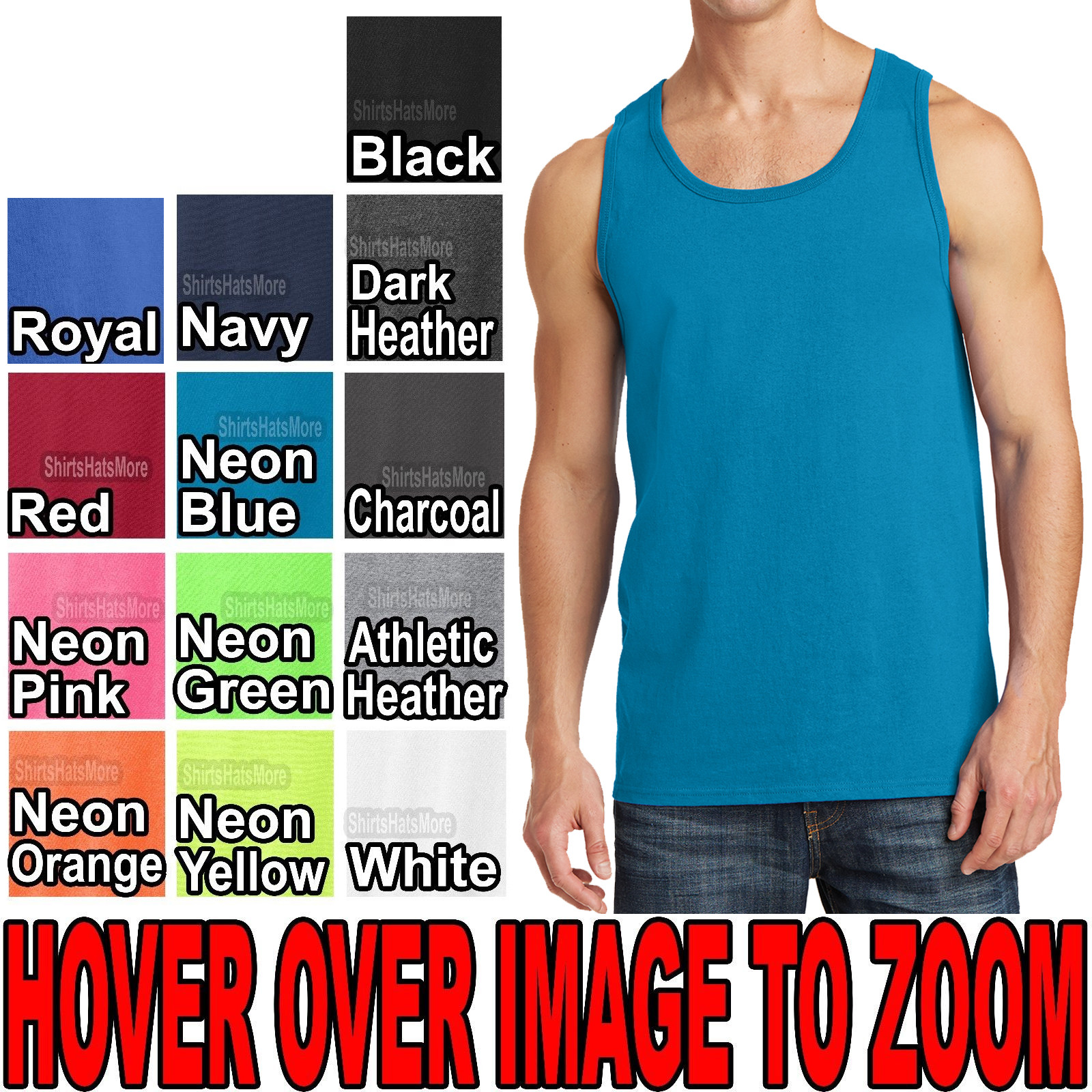 BIG MENS Solid Tank Top 100% Preshrunk Cotton Includes NEONS 2XL 3XL 4XL NEW gallery