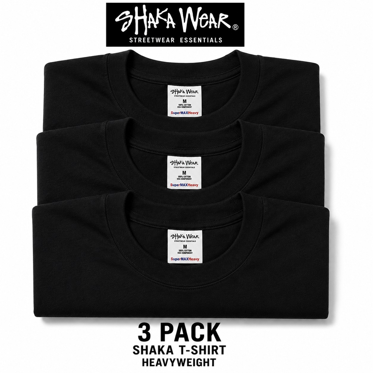 Shaka Wear Heavyweight T Shirt 3 Pack Men Blank Black & White Thick Tee gallery