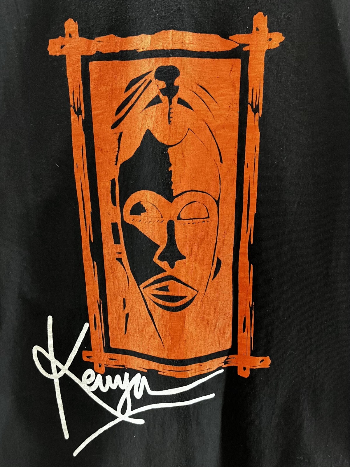 Kenya Shirt Mens M Black Orange Short Sleeve Tribal Mask Graphic Tee African gallery